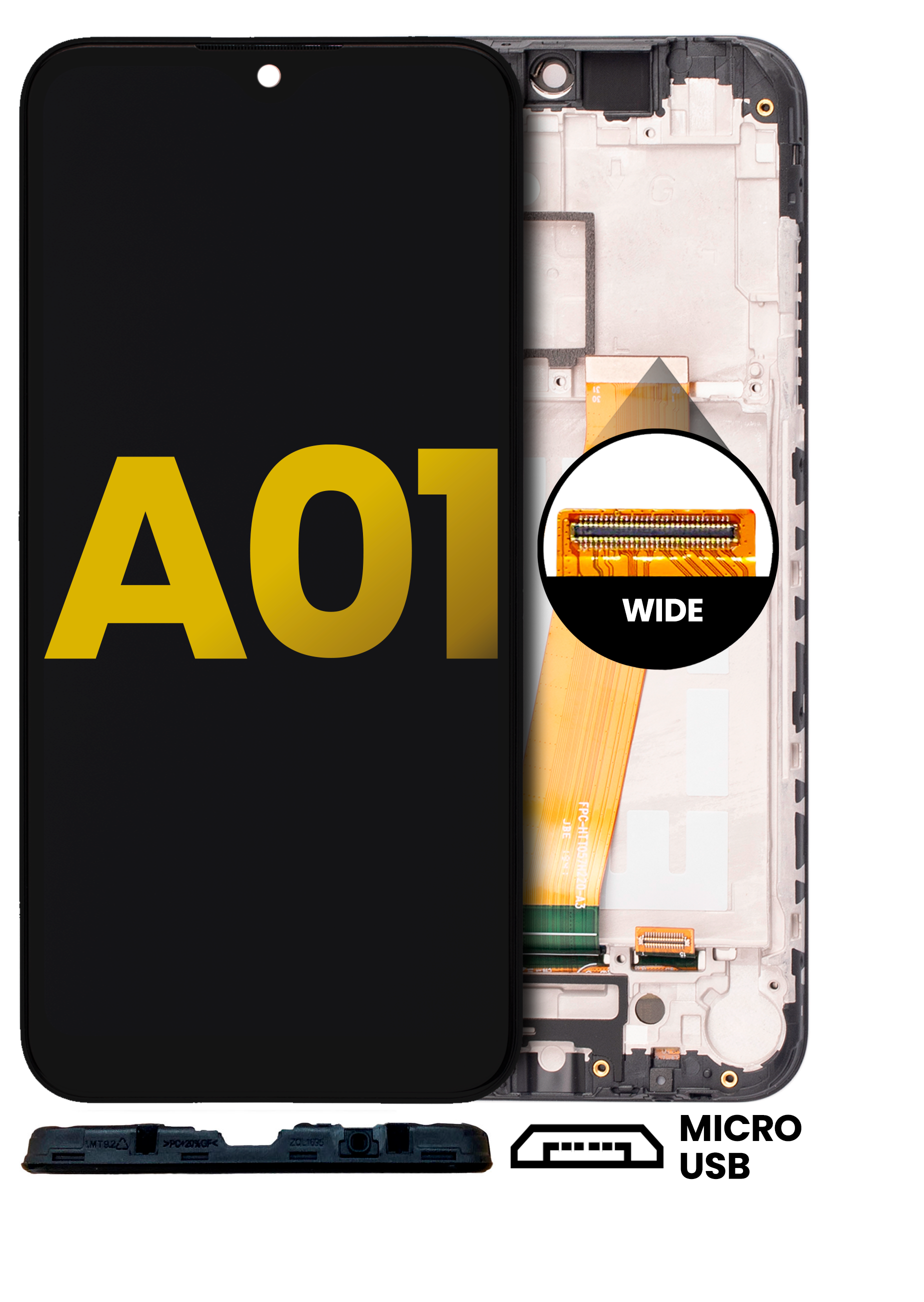 LCD Assembly With Frame For Samsung Galaxy A01 (Micro USB Frame / Wide Connector) (Refurbished) (All Colors)