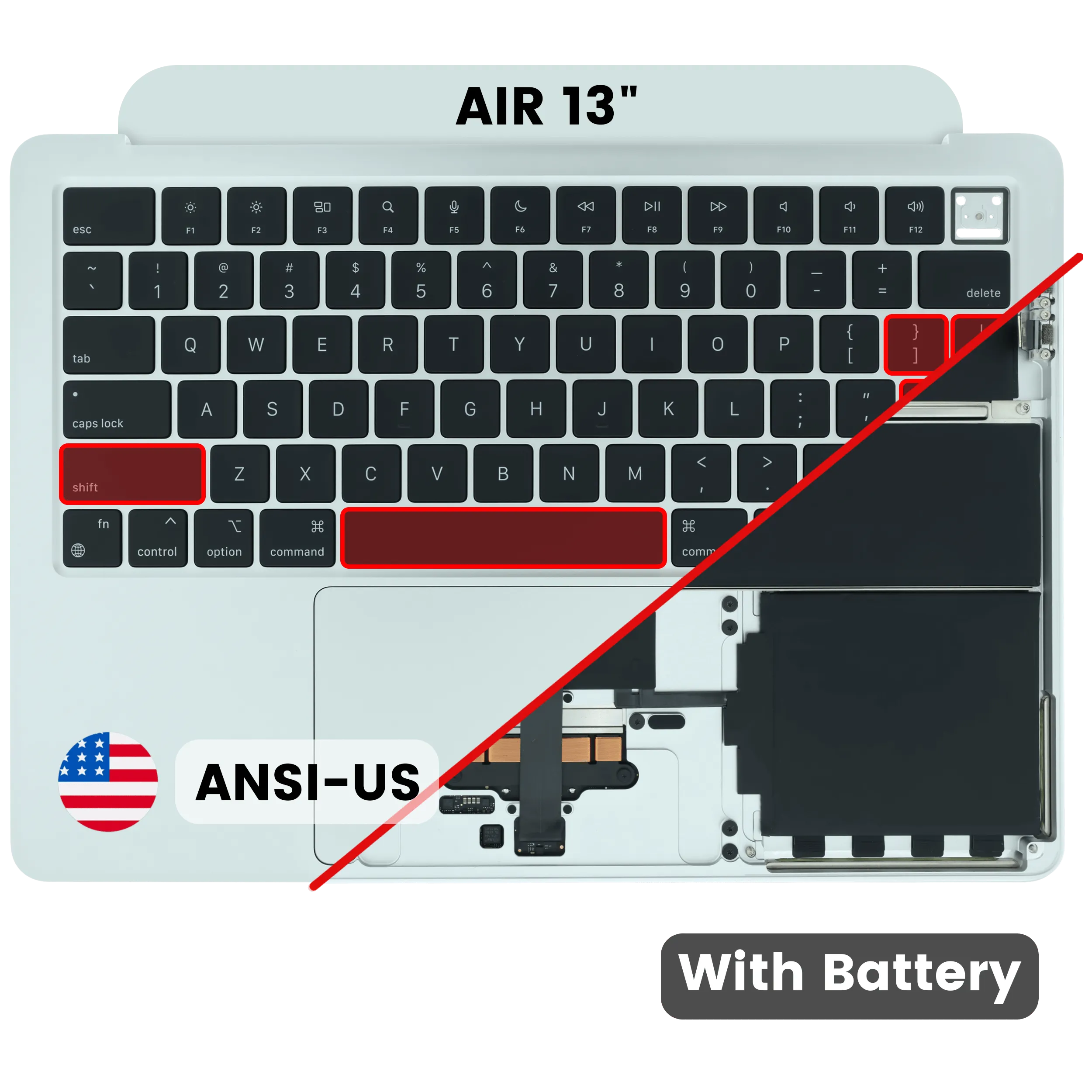 Top Case with Battery and Keyboard (ANSI US) For MacBook Air 13" A2681 (Used OEM Pull: Grade A) (Silver)