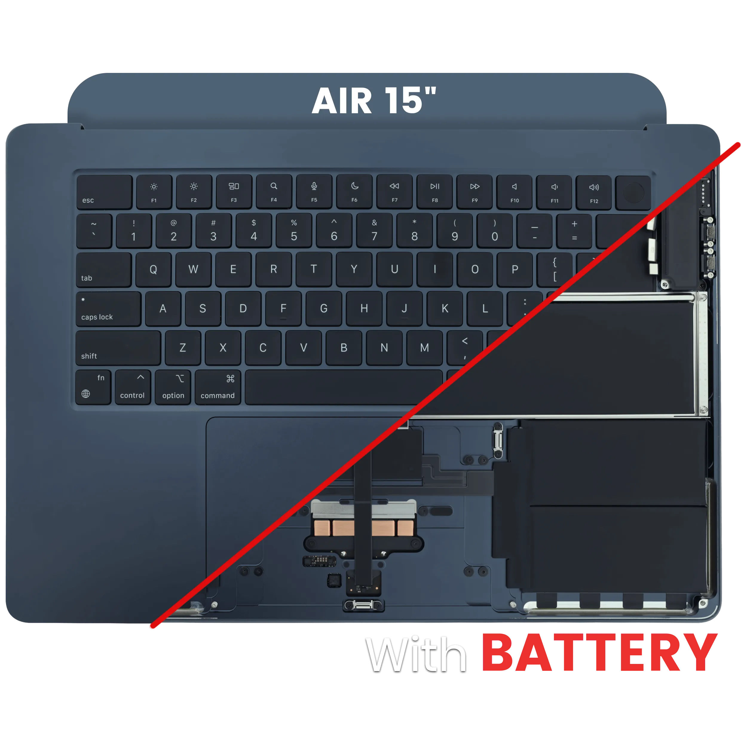 Top Case with Battery and Keyboard (ANSI US) For MacBook Air 15" A3114 (2024) (Used OEM Pull: Grade A) (Midnight)