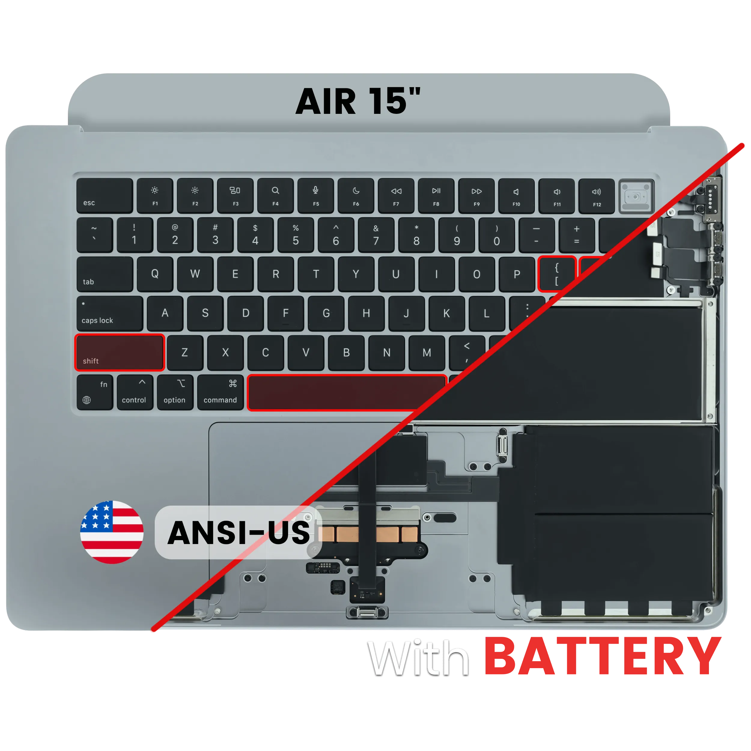 Top Case with Battery and Keyboard (ANSI US) For MacBook Air 15" A3114 (2024) (Used OEM Pull: Grade A) (Space Gray)