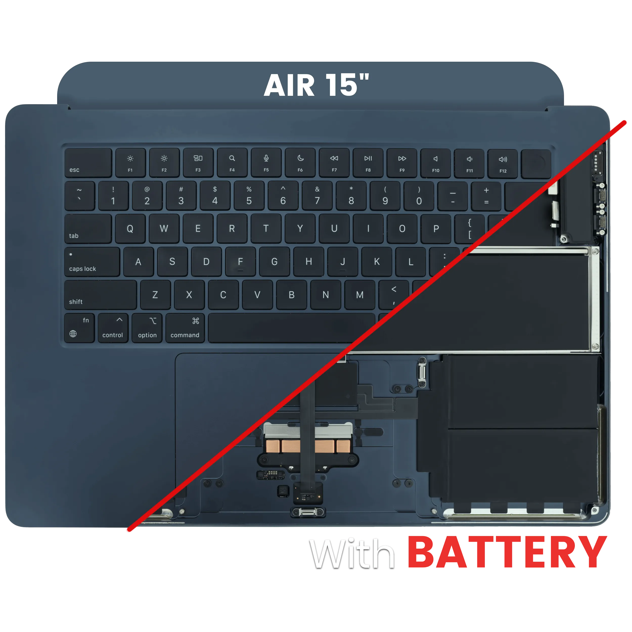 Top Case with Battery and Keyboard (ANSI US) For MacBook Air 15" A2941 (2023) (Used OEM Pull: Grade A) (Midnight)