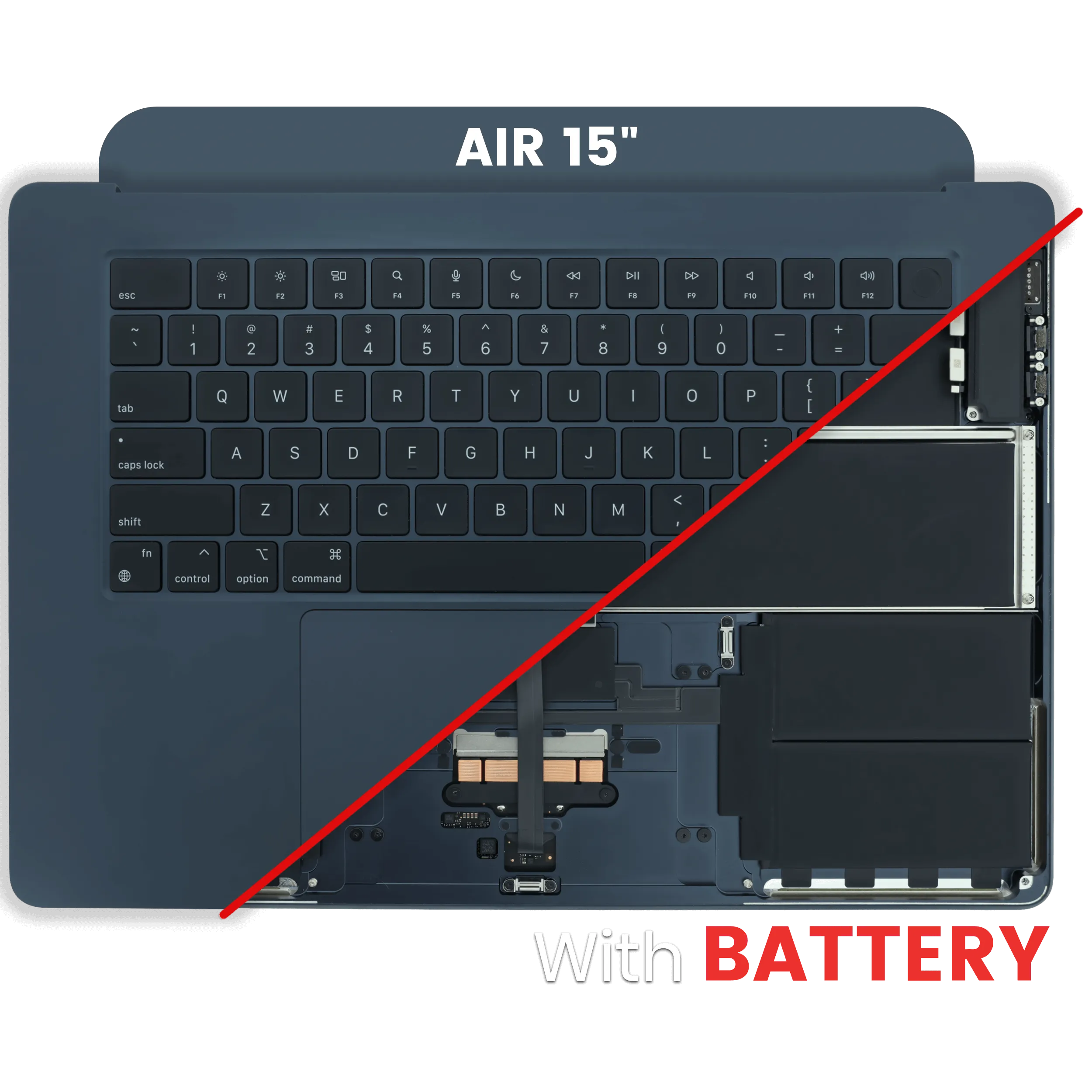 Top Case with Battery and Keyboard (ANSI US) For MacBook Air 15" A2941 (2023) (Used OEM Pull: Grade B) (Midnight)