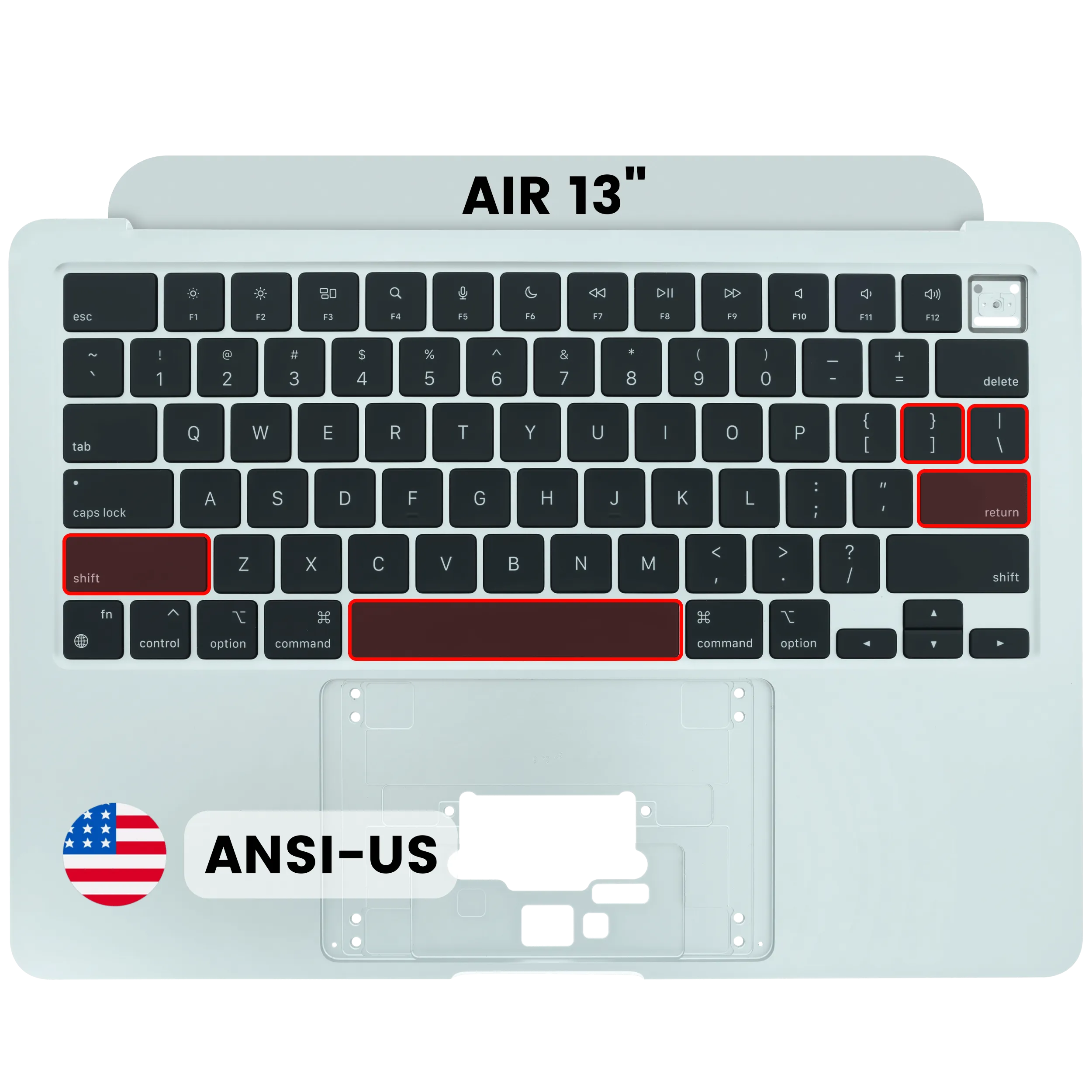 Top Case with Keyboard (ANSI US) For MacBook Air 13" A2681 (2022) (Used OEM Pull: Grade A) (Silver)
