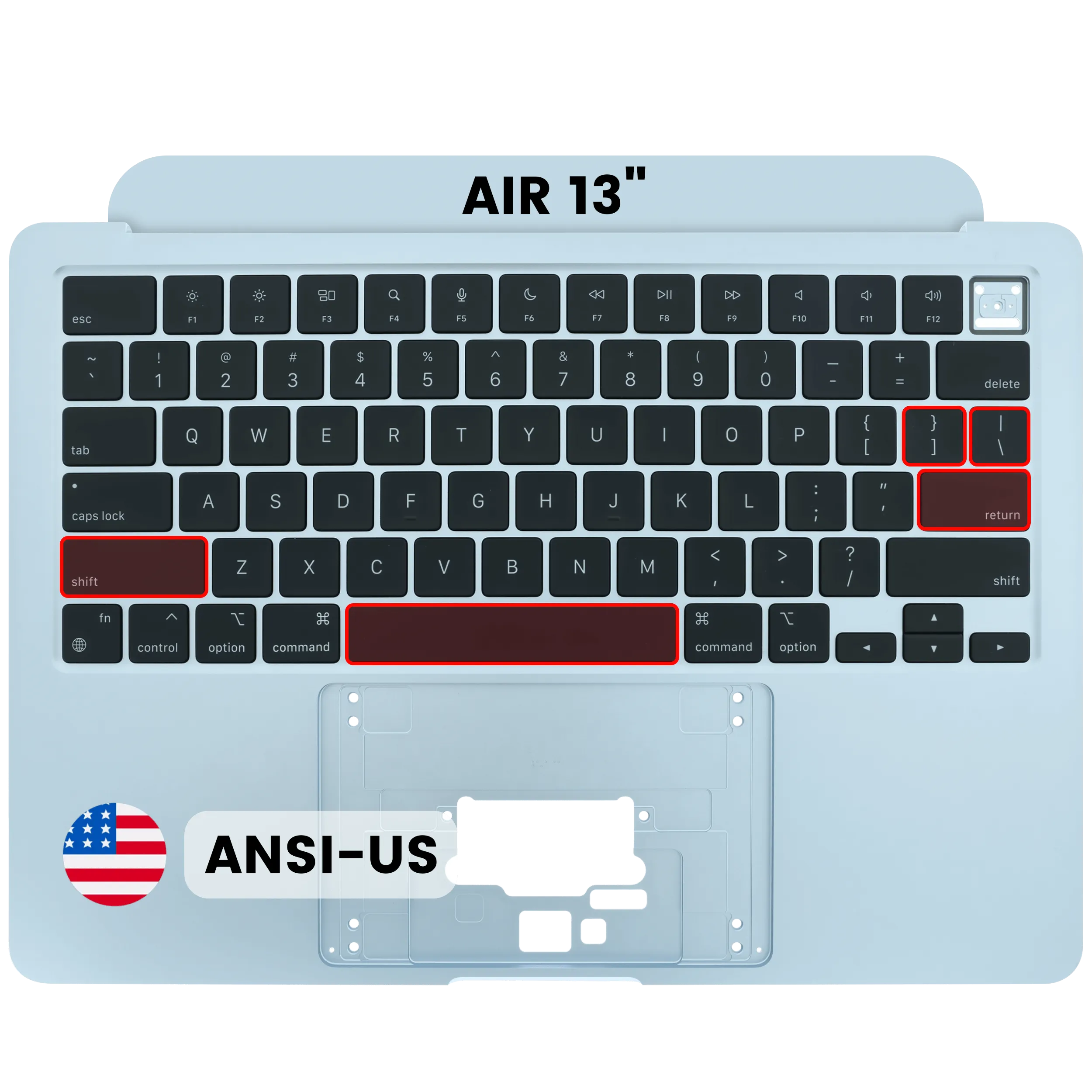 Top Case with Keyboard (ANSI US) For MacBook Air 13" A3240 (2025) (Used OEM Pull: Grade A) (Sky Blue)