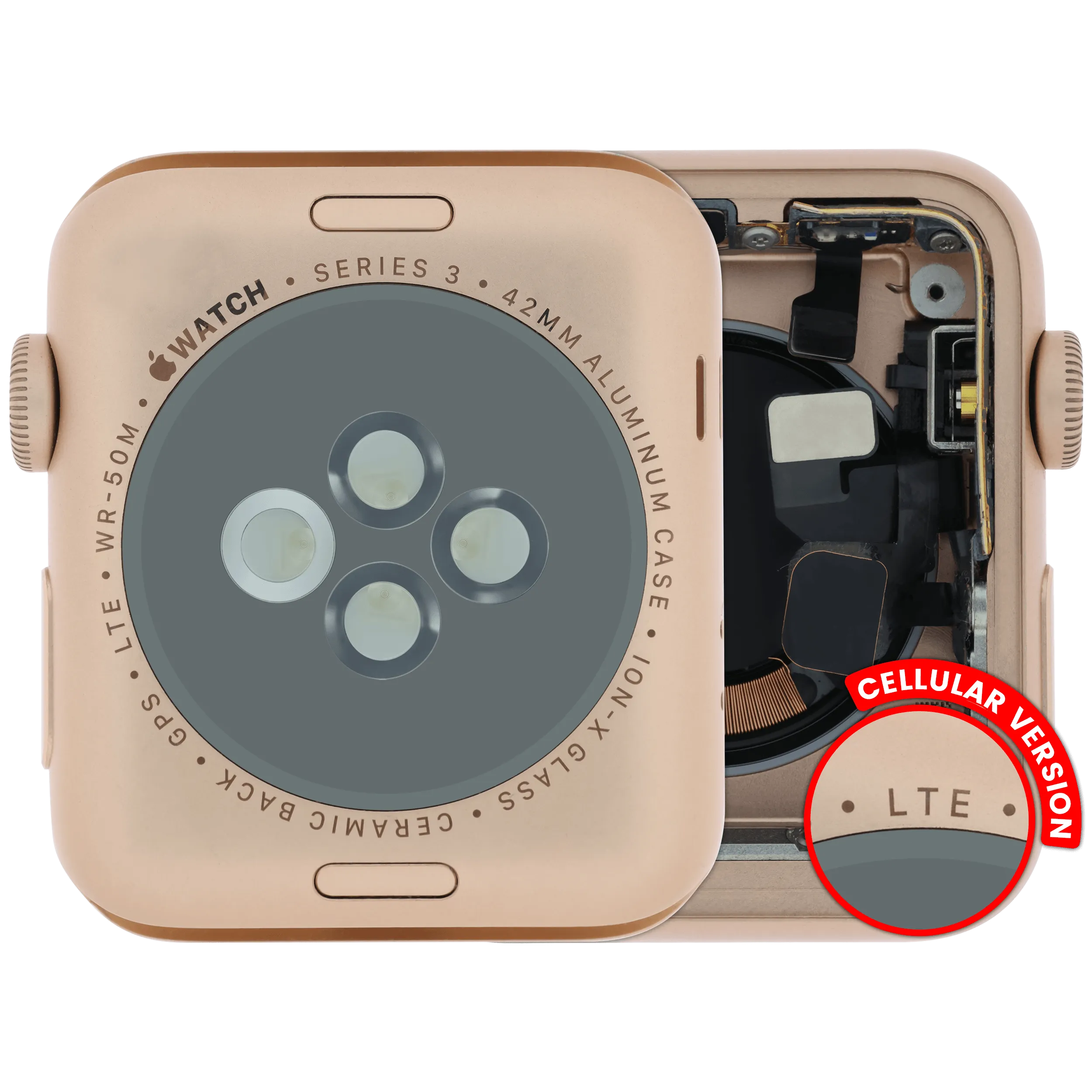 Housing Assembly Compatible For Watch Series 3 (42MM) (Used OEM Pull: Grade A) (Cellular Version) (Aluminum / Rose Gold)