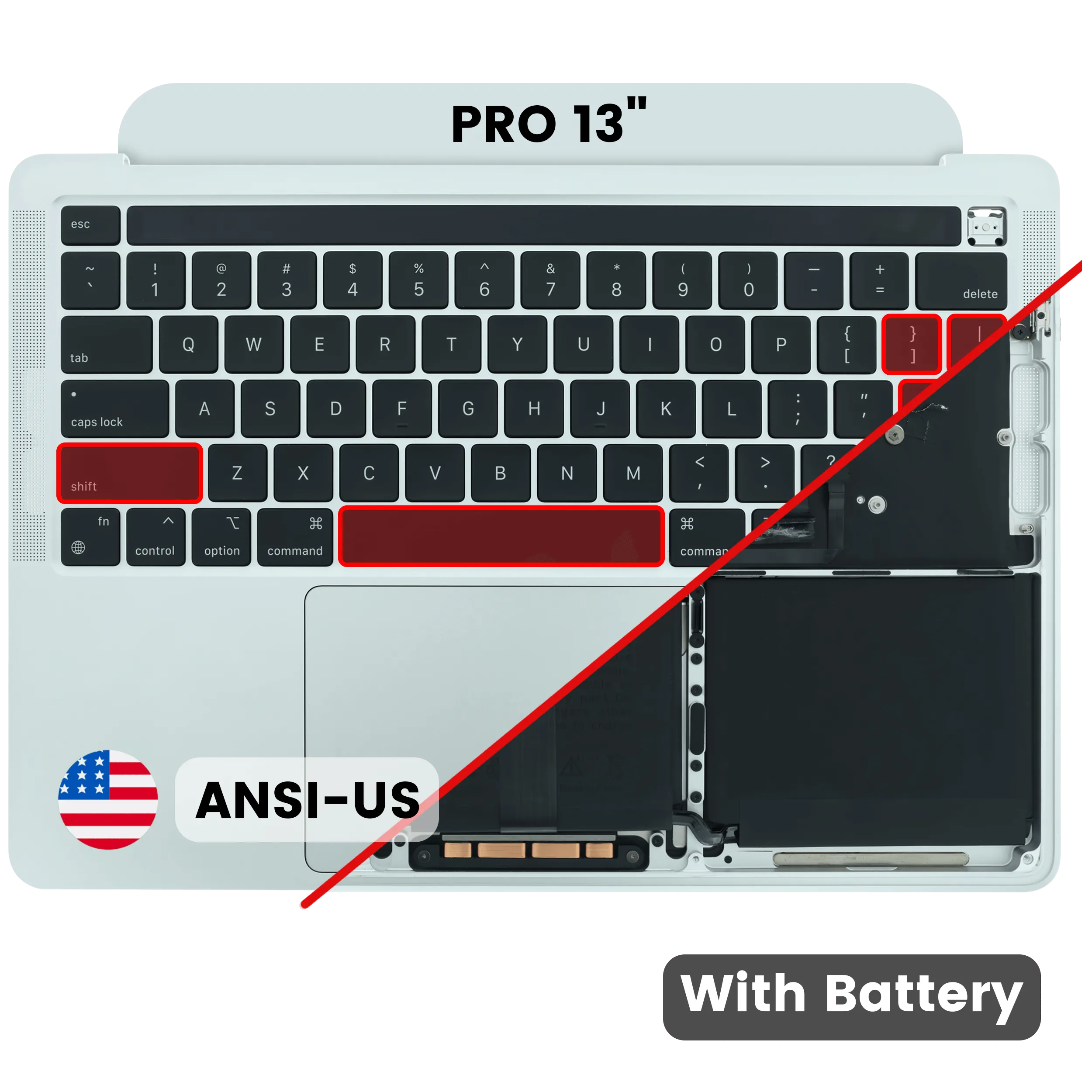 Top Case with Battery and Keyboard (ANSI US) For MacBook Pro 13" A2338 (2020) (M2) (Silver)