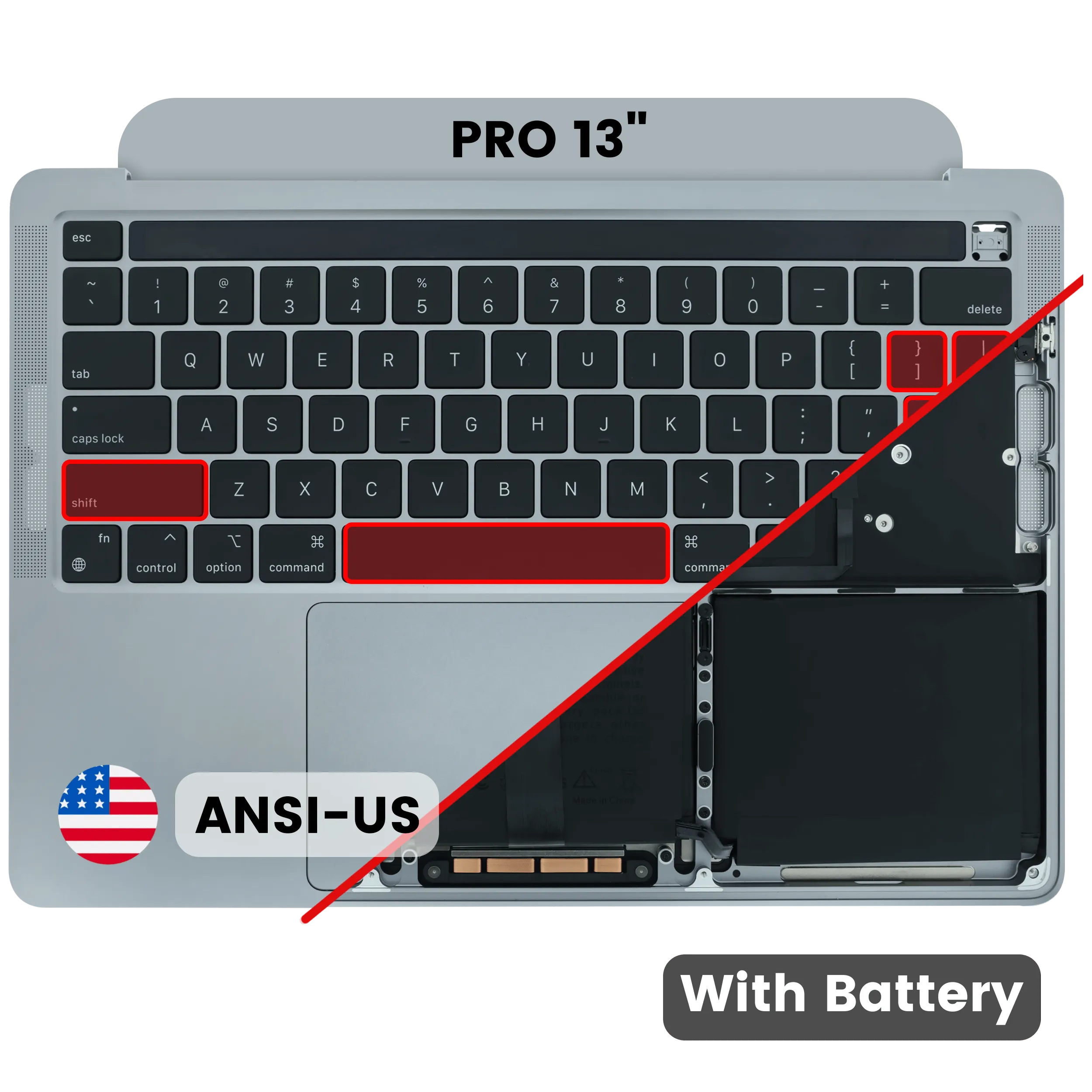 Top Case With Battery And Keyboard (ANSI US) For MacBook Pro 13" A2338 (2020) (M2) (Space Gray)