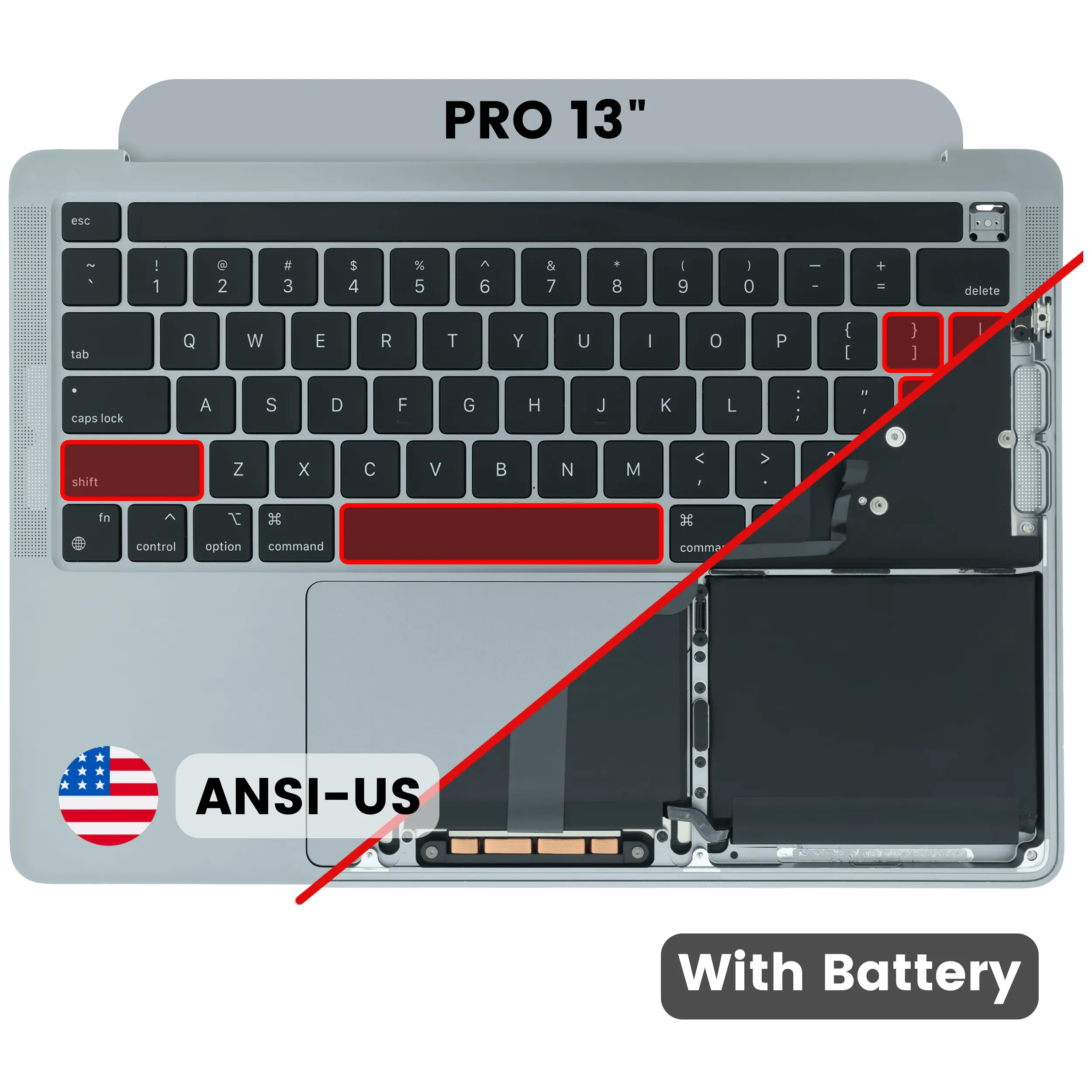 Top Case with Battery and Keyboard (ANSI US) For MacBook Pro 13" A2338 (2020) (Used OEM Pull: Grade B / C)(M2) (Space Gray)