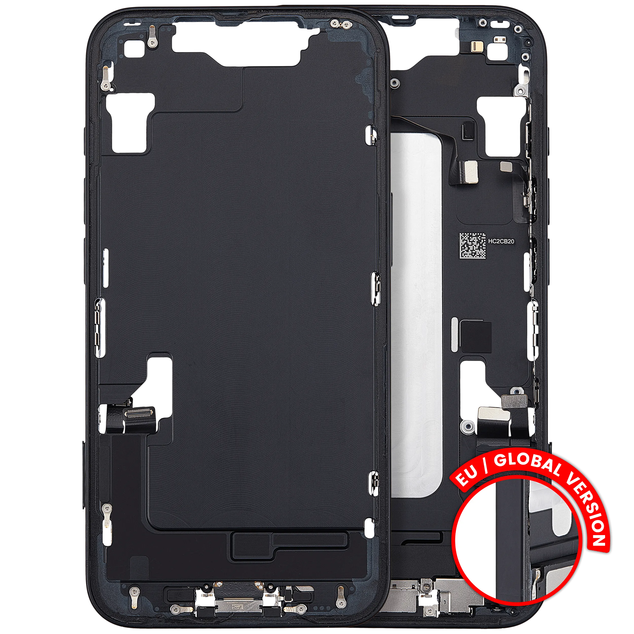Mid-Frame Housing W/ Charging Port Flex & Small Parts For iPhone 16e / 17e (EU / Global Version) (Used OEM Pull: Grade C) (Black)