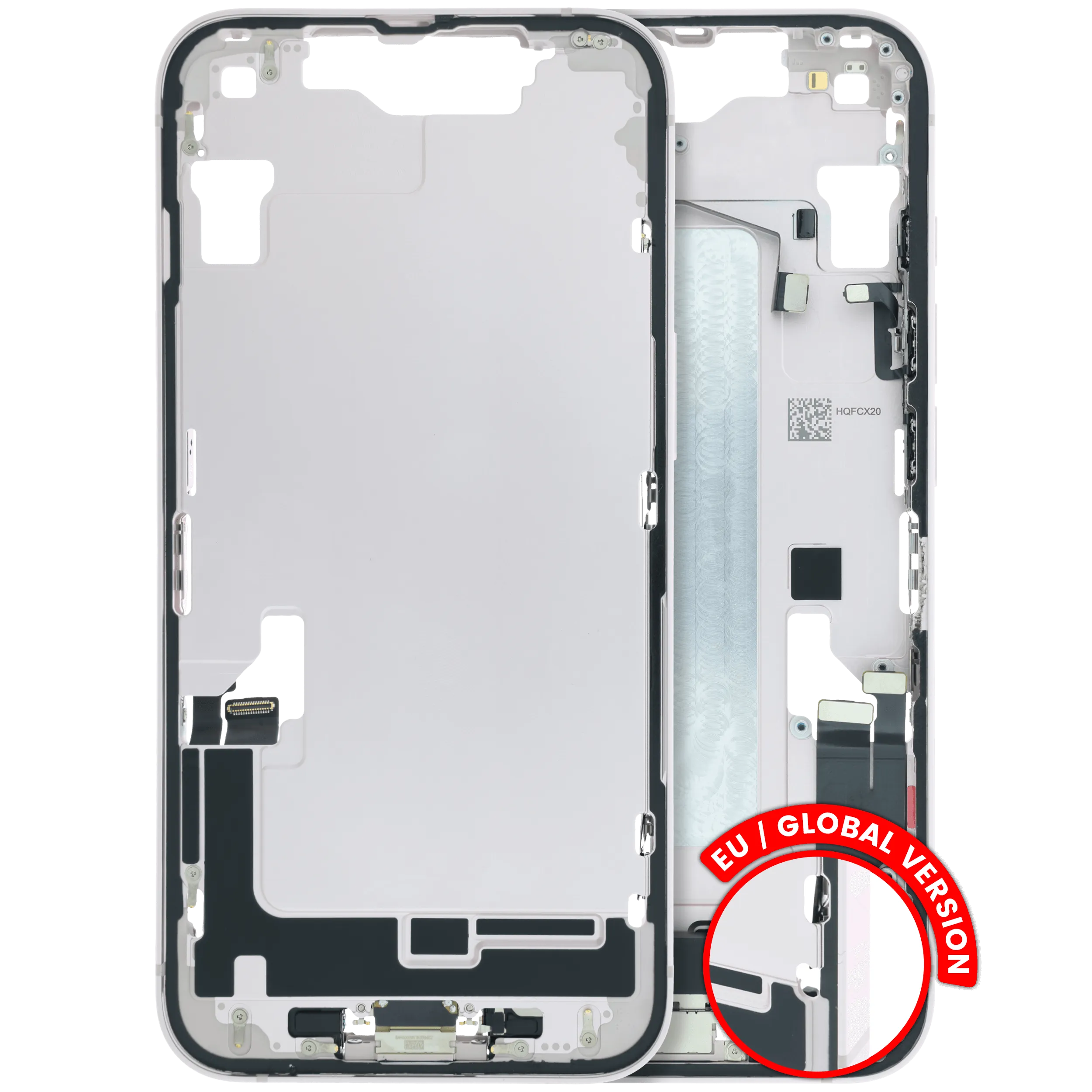 Mid-Frame Housing With Charging Port Flex & Small Parts For iPhone 17E (EU / Global Version) (Used OEM Pull: Grade A) (Soft Pink)