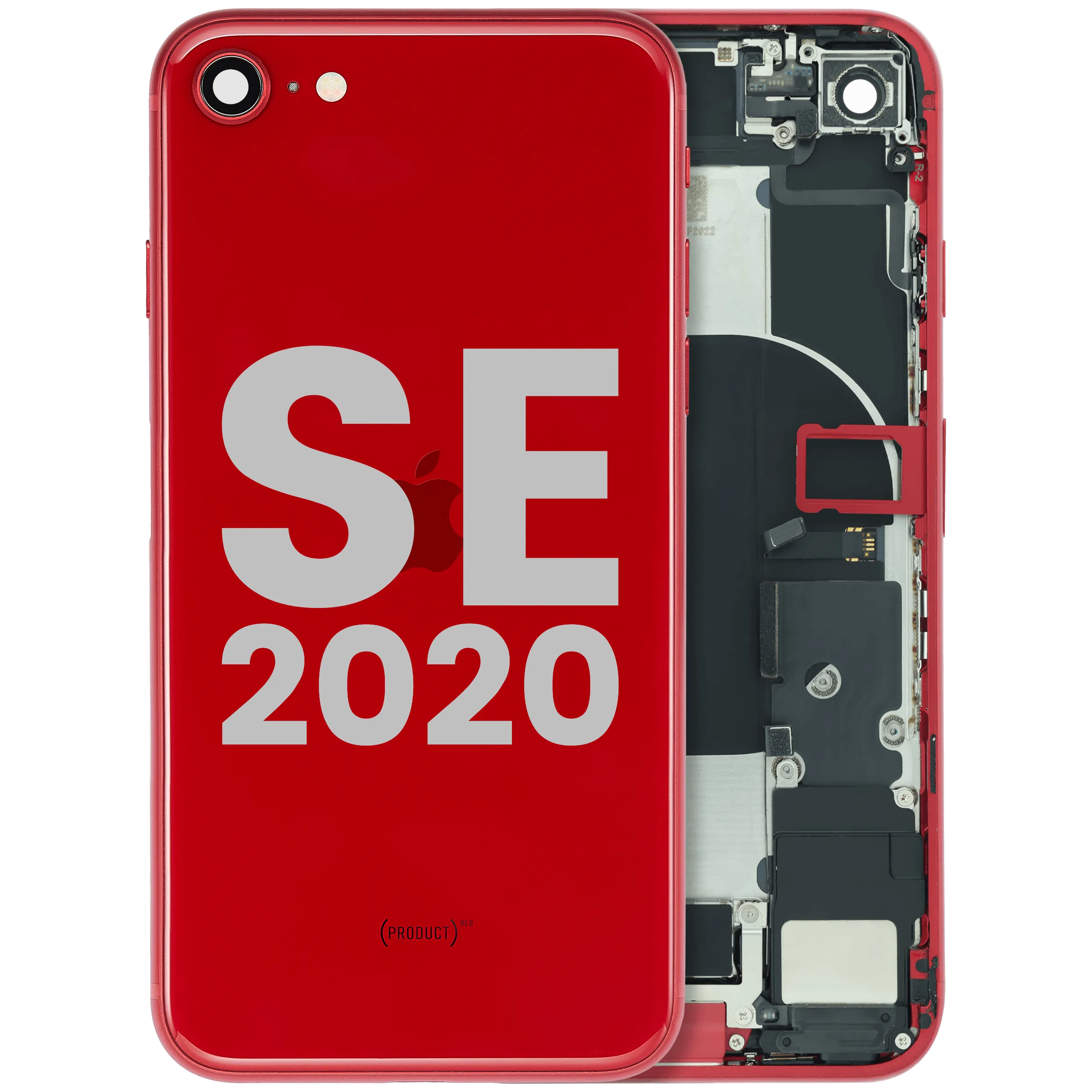 Back Housing W/ Charging Port Flex and Small Components Pre-Installed For iPhone SE (2020) (Used OEM Pull: Grade A) (Red)
