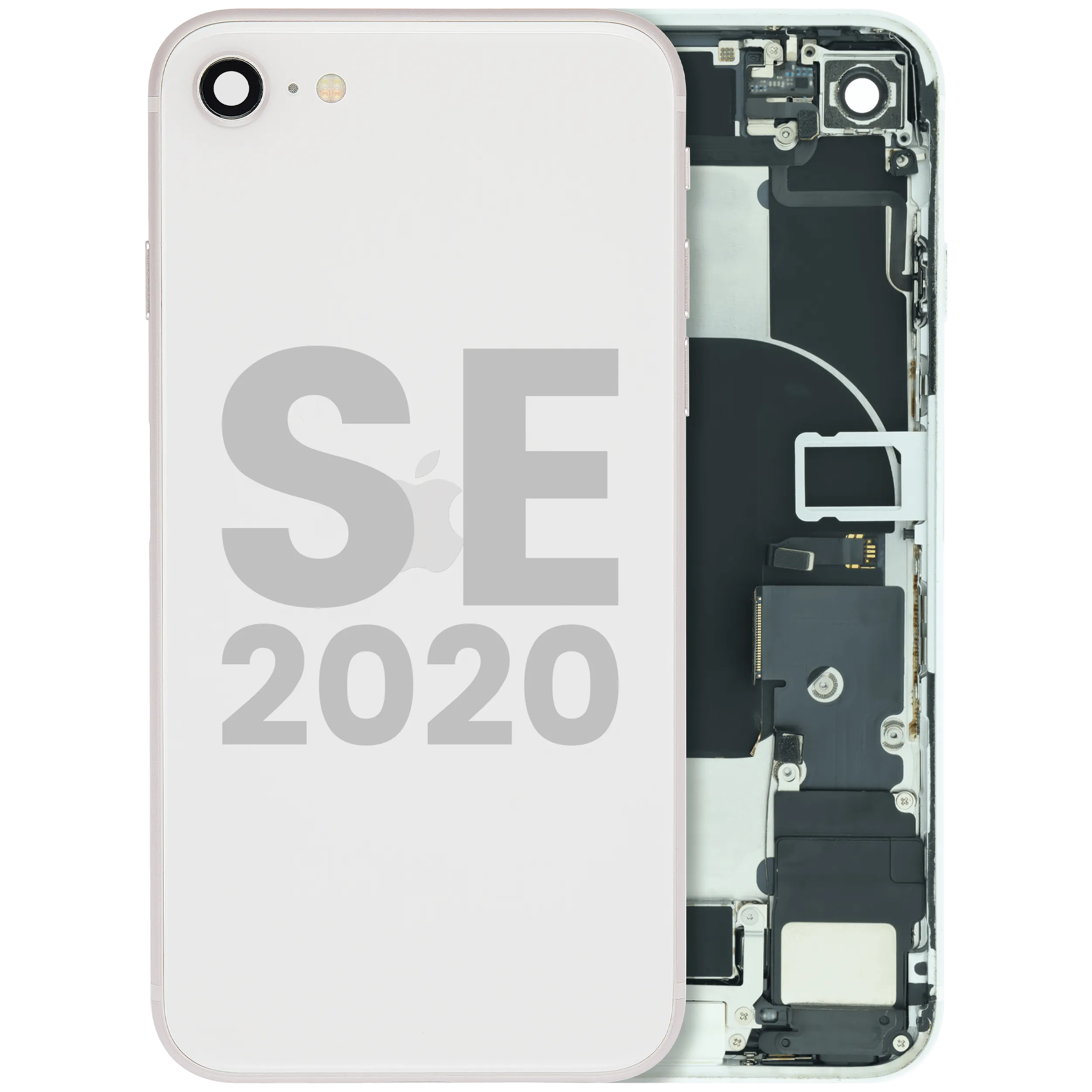 Back Housing W/ Charging Port Flex and Small Components Pre-Installed For iPhone SE (2020) (Used OEM Pull: Grade A) (White)