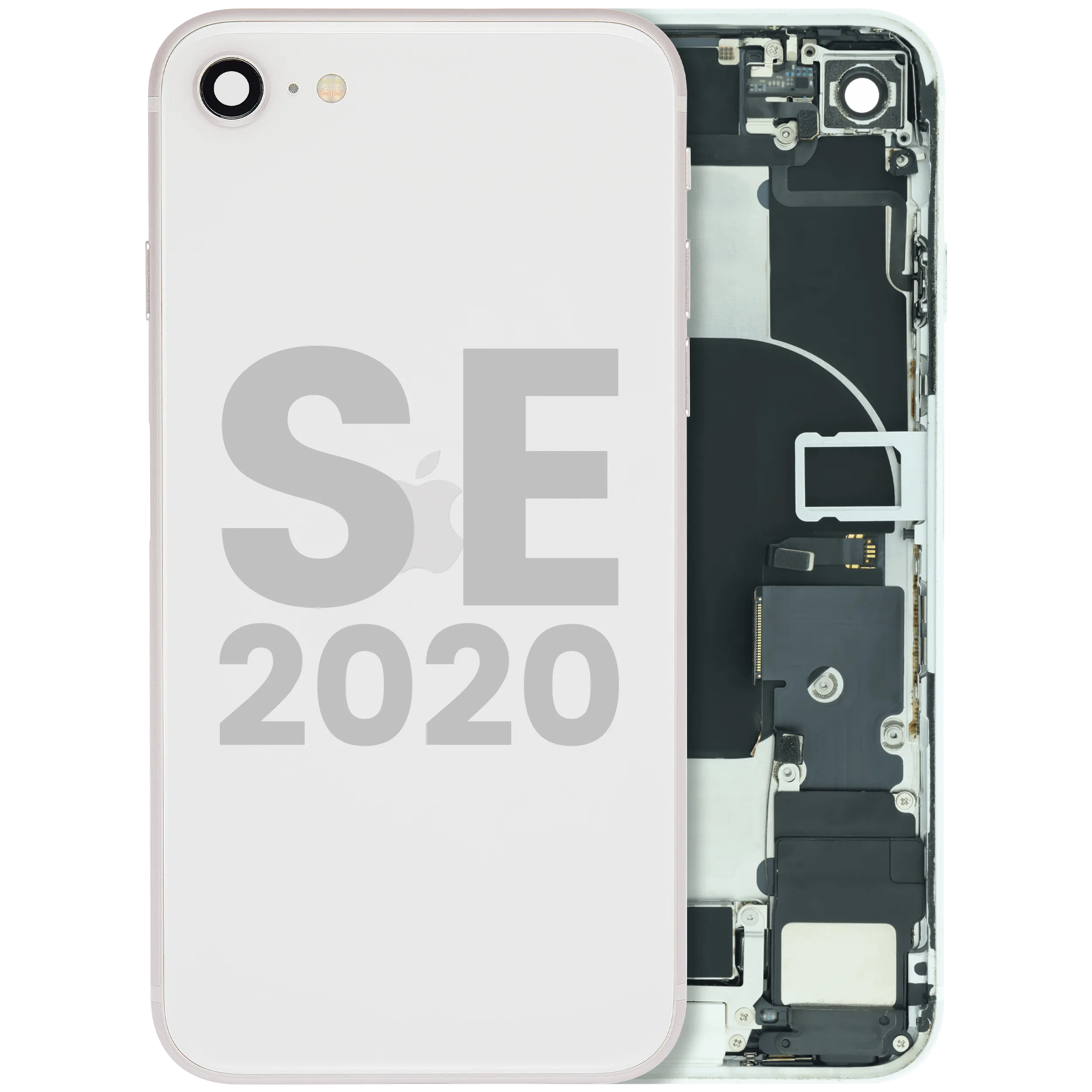 Back Housing W/ Charging Port Flex and Small Components Pre-Installed For iPhone SE (2020) (Used OEM Pull: Grade B) (White)