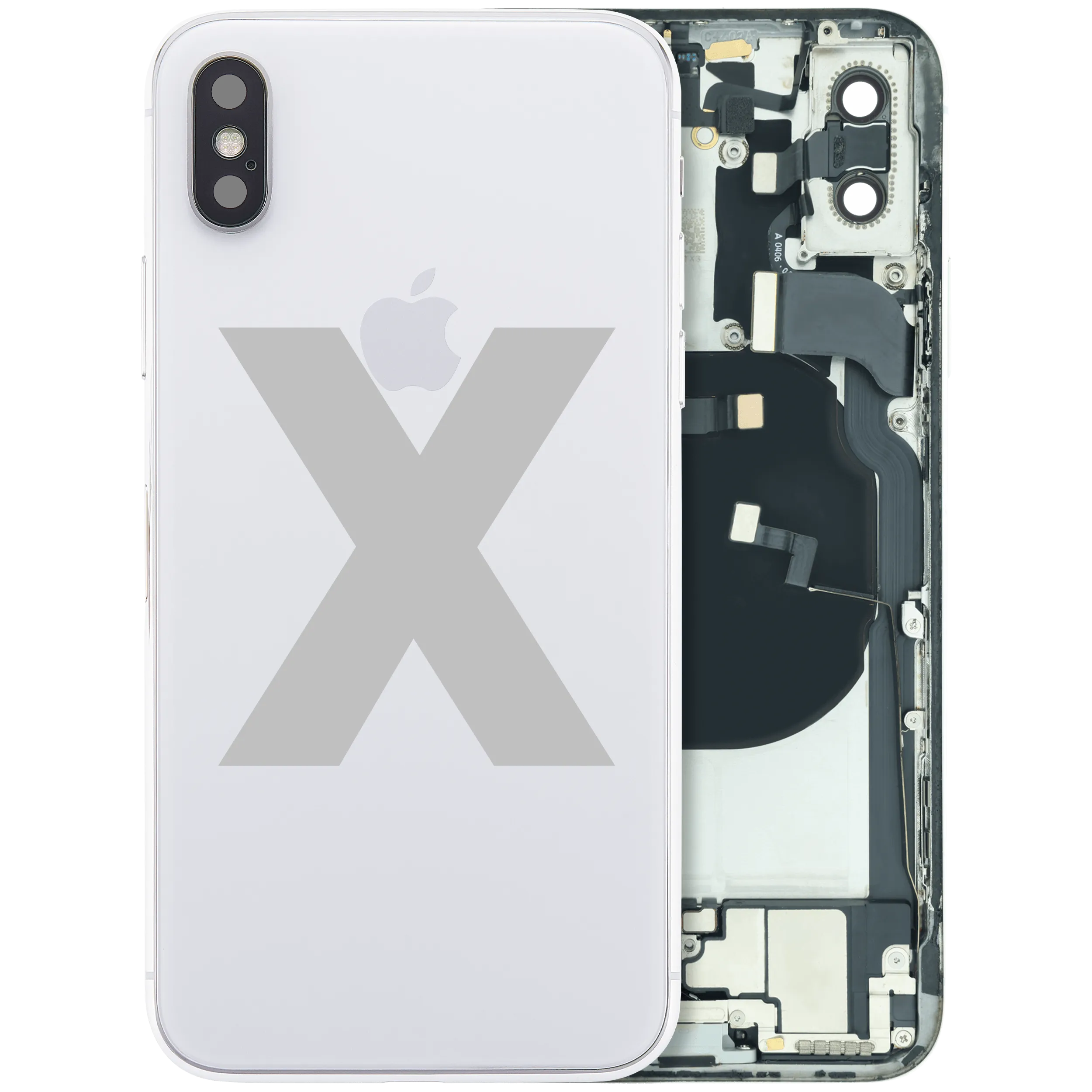 Back Housing W/ Charging Port Flex and Small Components Pre-Installed For iPhone X (Used OEM Pull: Grade A) (Silver)
