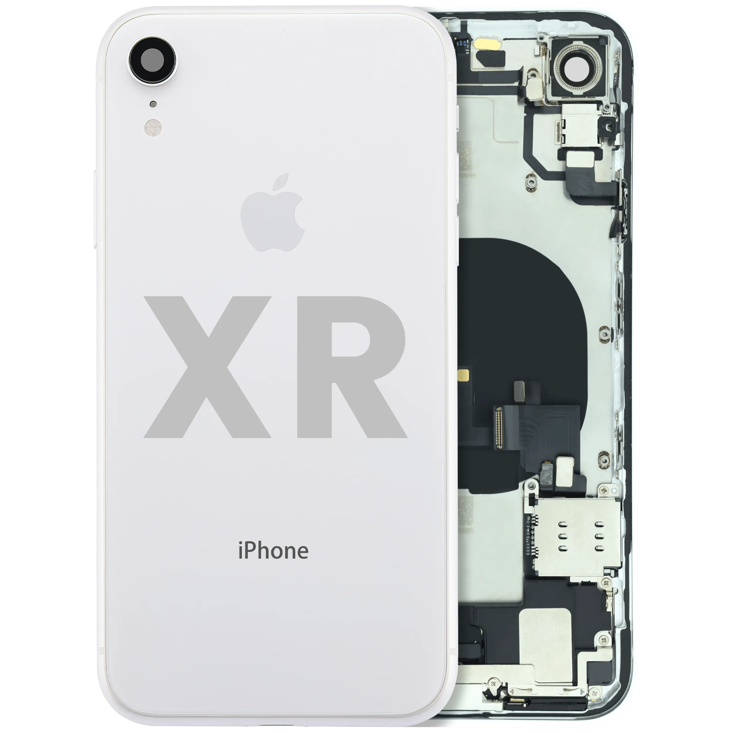 Back Housing W/ Charging Port Flex and Small Components Pre-Installed For iPhone XR (Used OEM Pull: Grade A) (White)