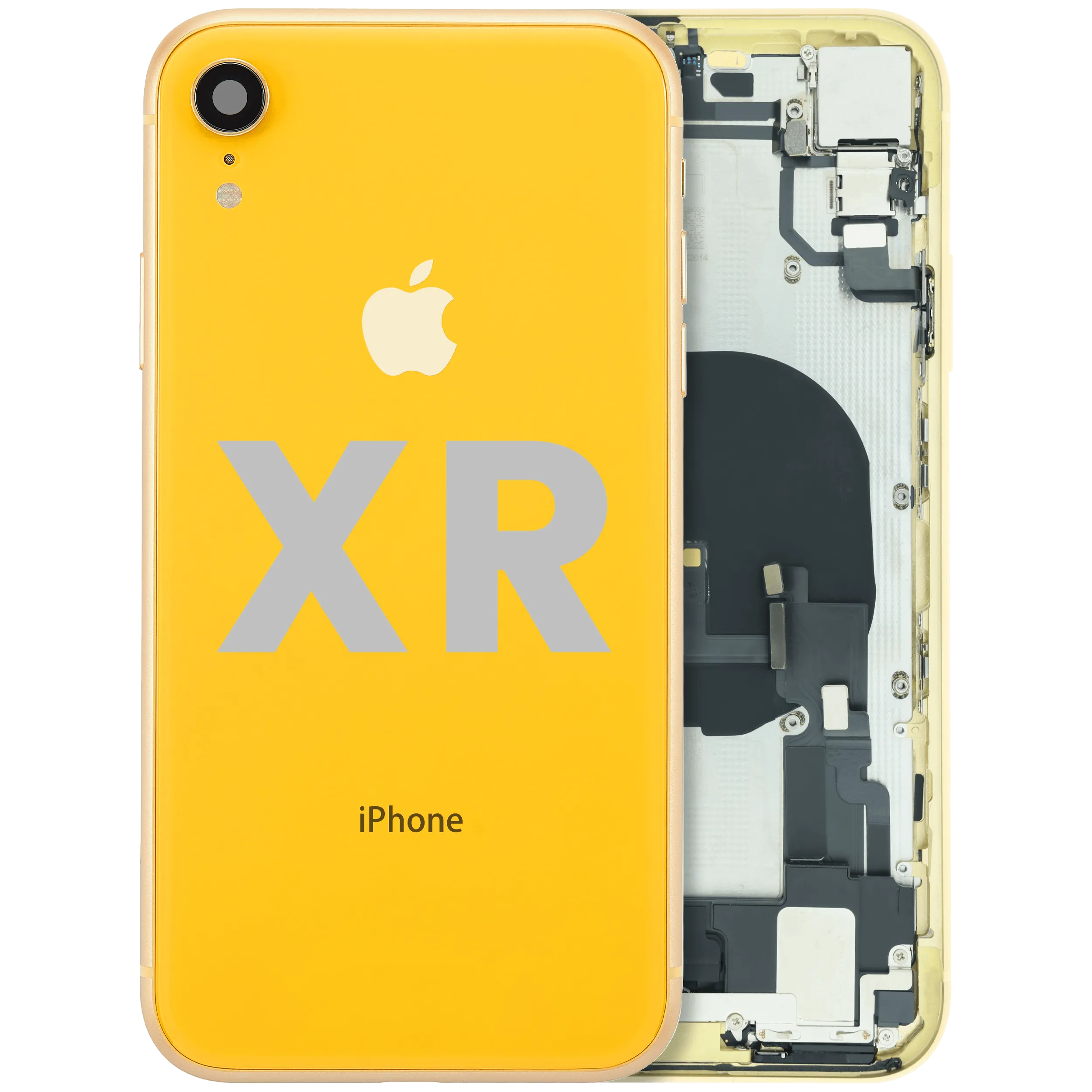 Back Housing W/ Charging Port Flex and Small Components Pre-Installed For iPhone XR (Used OEM Pull: Grade A) (Yellow)