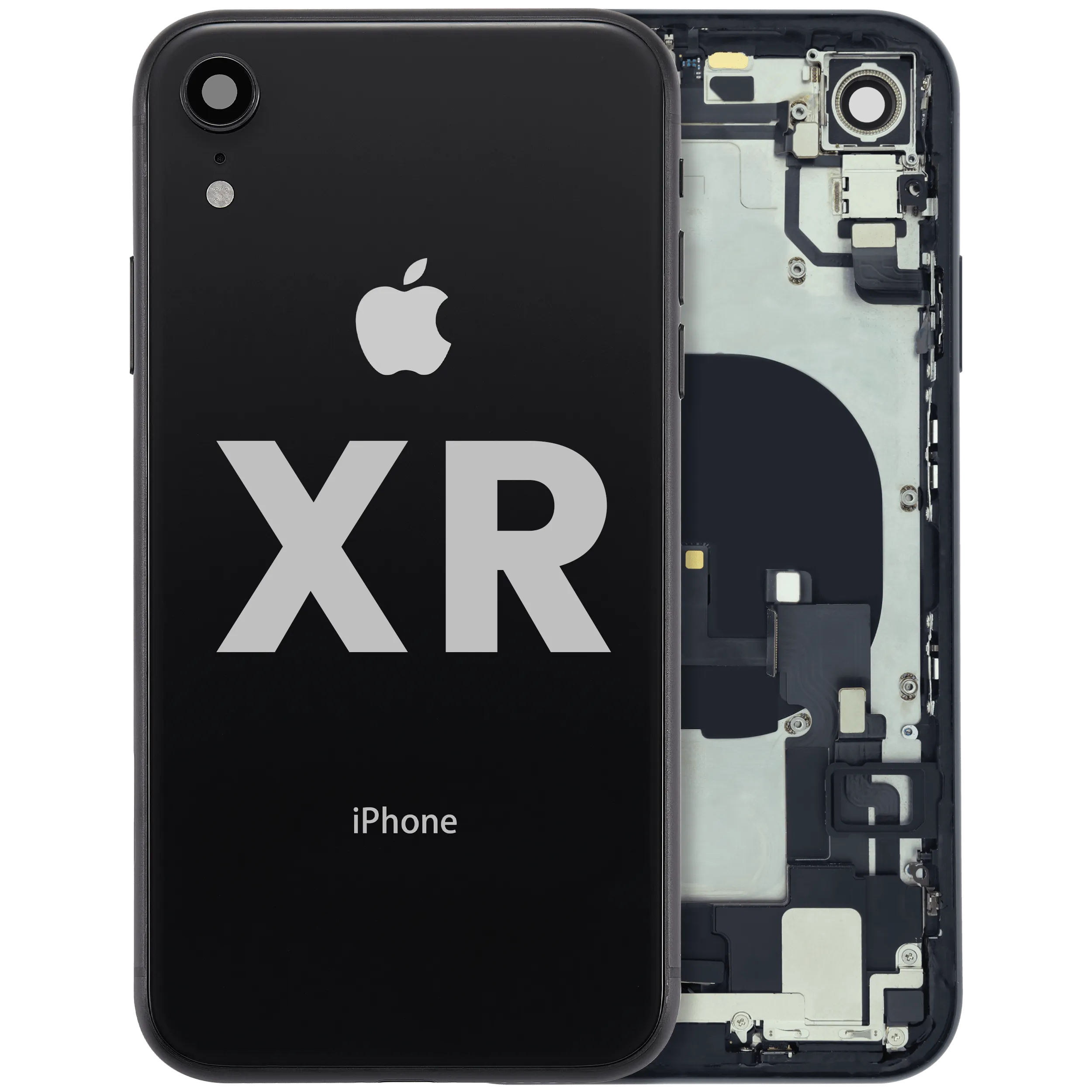 Back Housing W/ Charging Port Flex and Small Components Pre-Installed For iPhone XR (Used OEM Pull: Grade B) (Black)