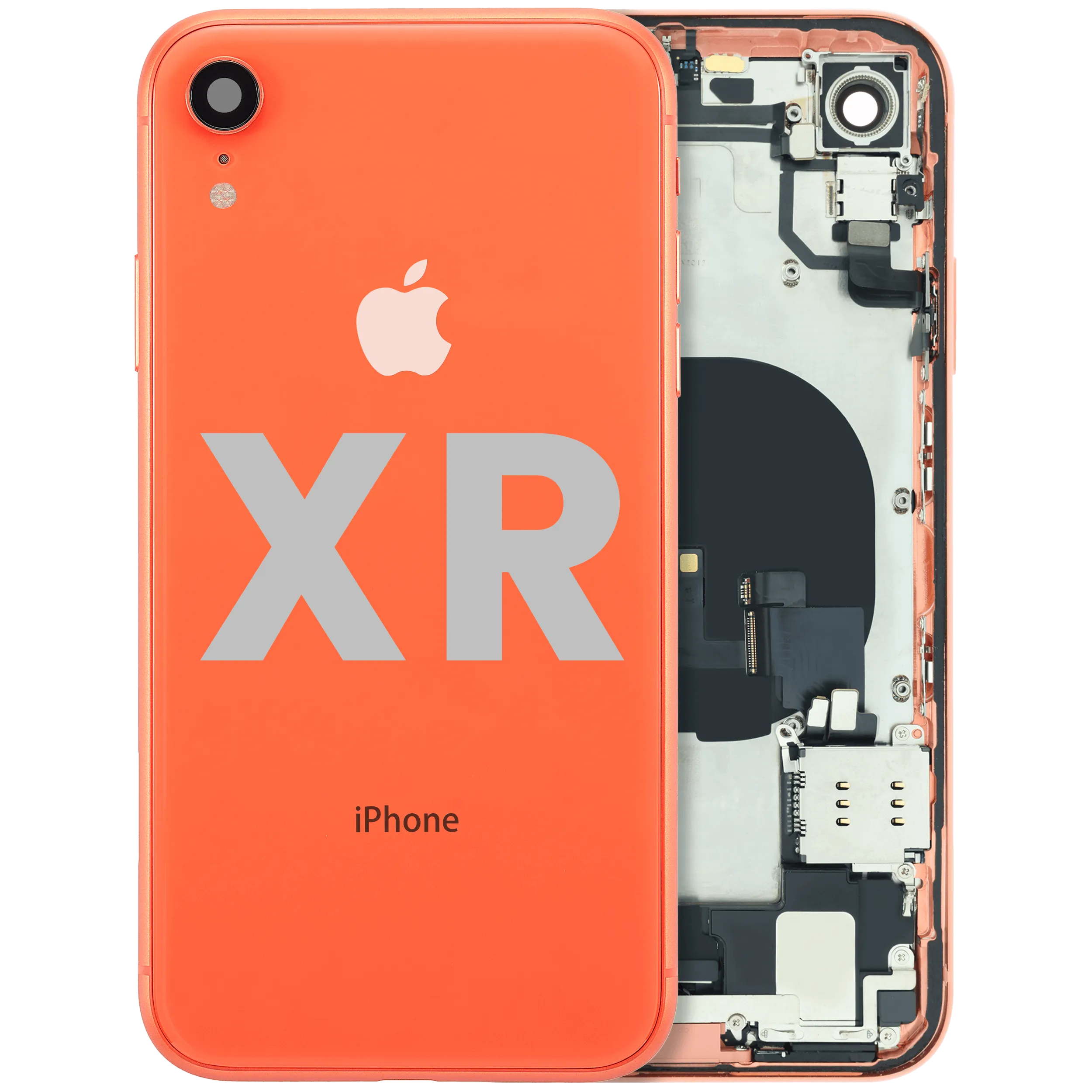Back Housing W/ Charging Port Flex and Small Components Pre-Installed For iPhone XR (Used OEM Pull: Grade B) (Coral)