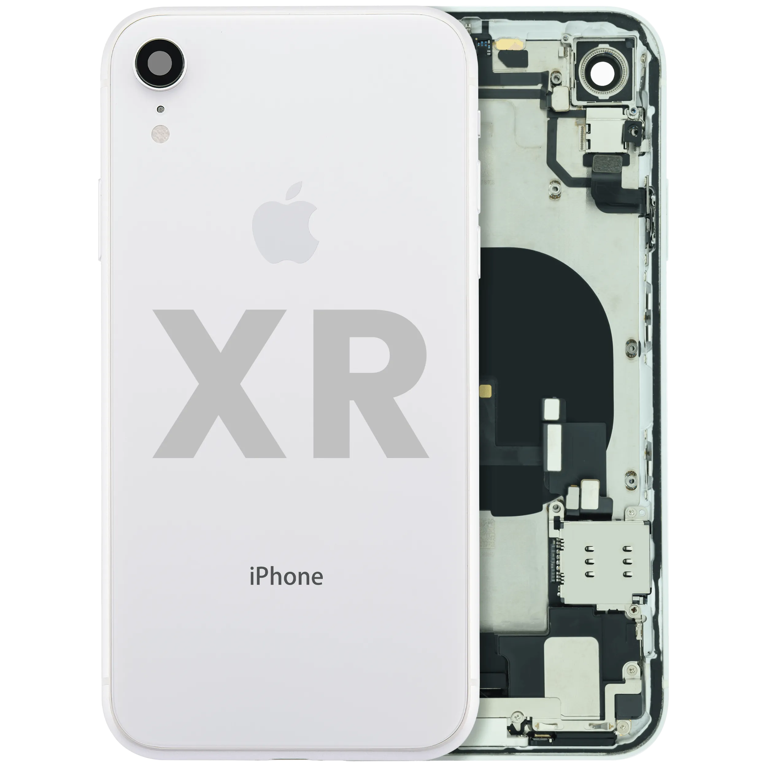 Back Housing W/ Charging Port Flex and Small Components Pre-Installed For iPhone XR (Used OEM Pull: Grade B) (White)