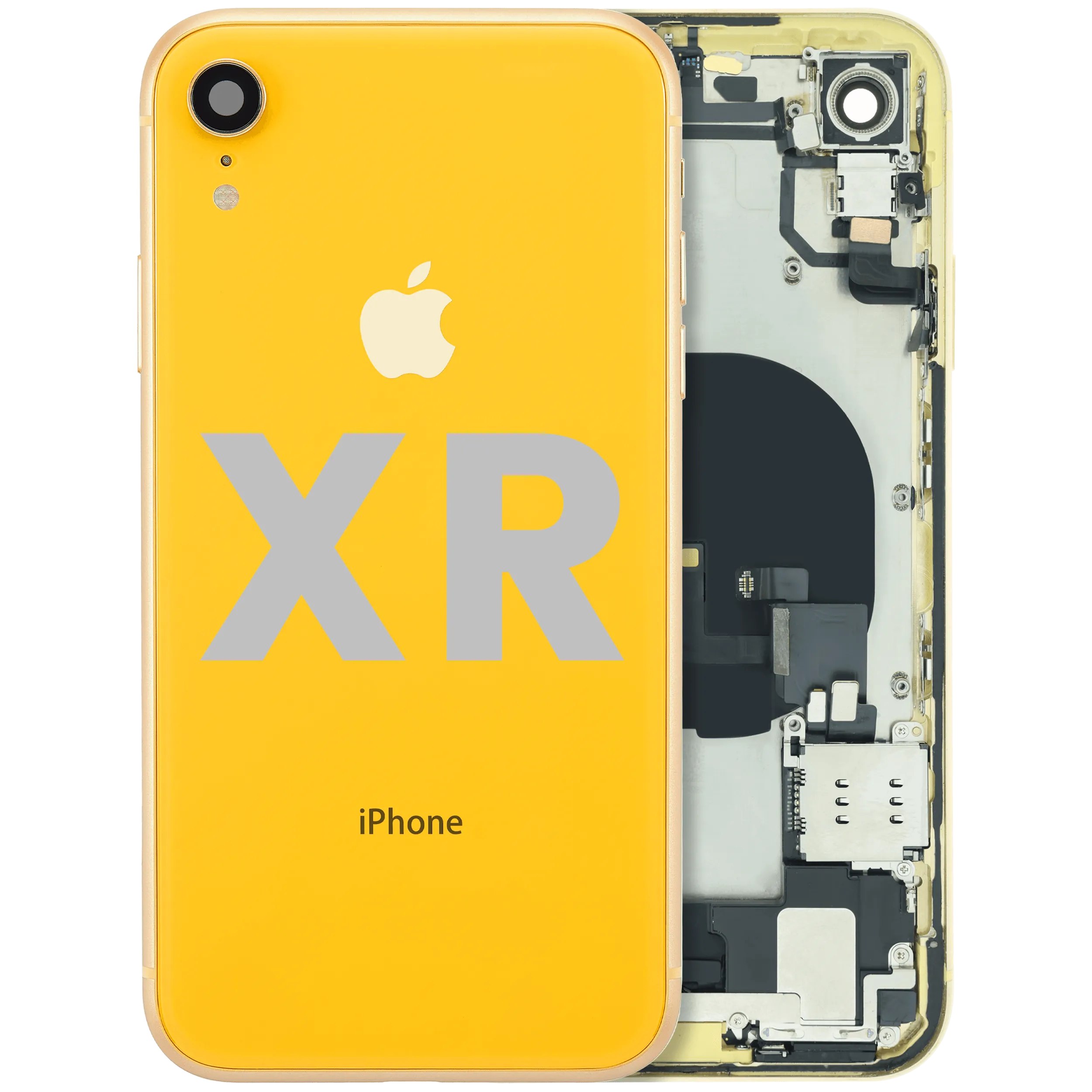Back Housing W/ Charging Port Flex and Small Components Pre-Installed For iPhone XR (Used OEM Pull: Grade B) (Yellow)