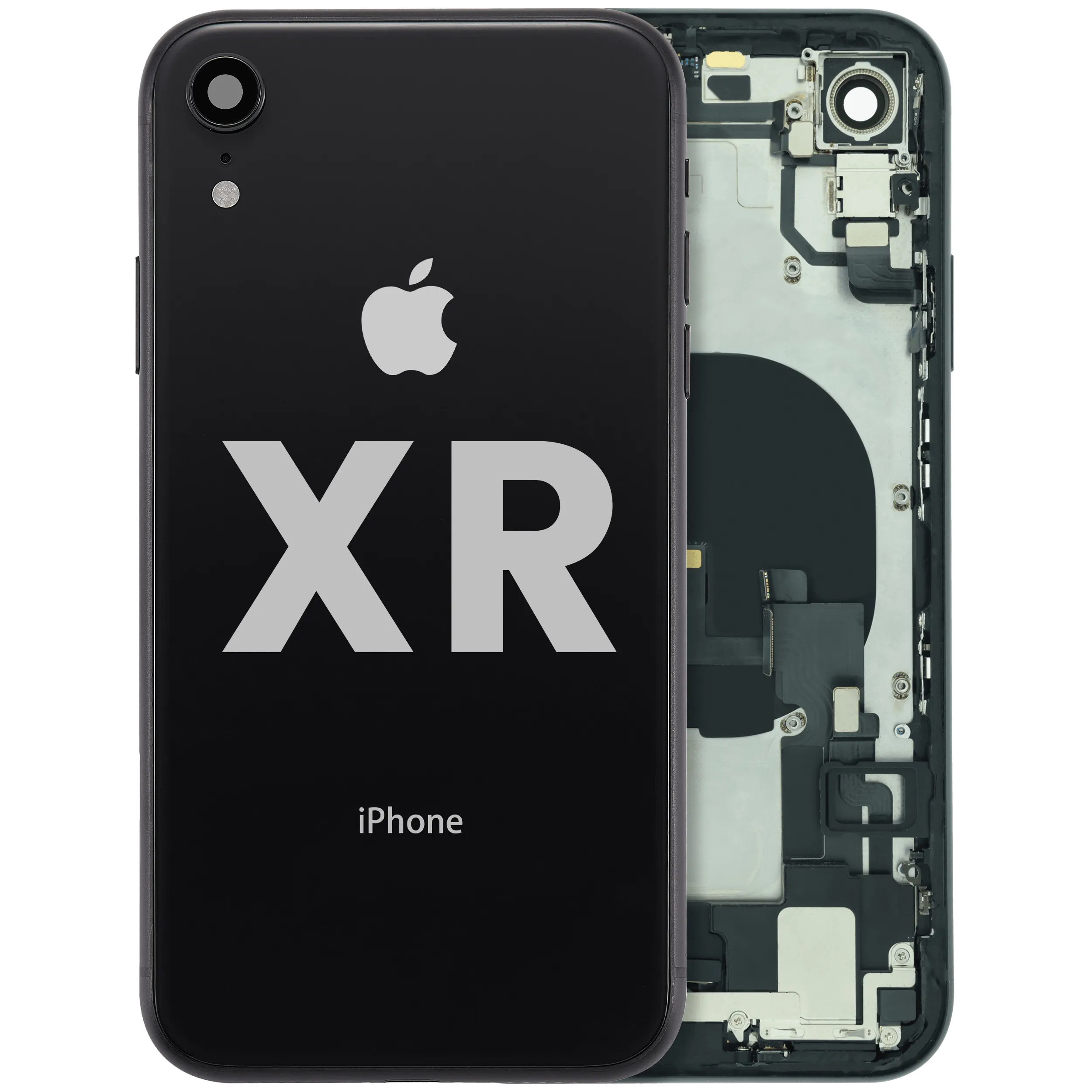 Back Housing W/ Charging Port Flex and Small Components Pre-Installed For iPhone XR (Used OEM Pull: Grade C) (Black)