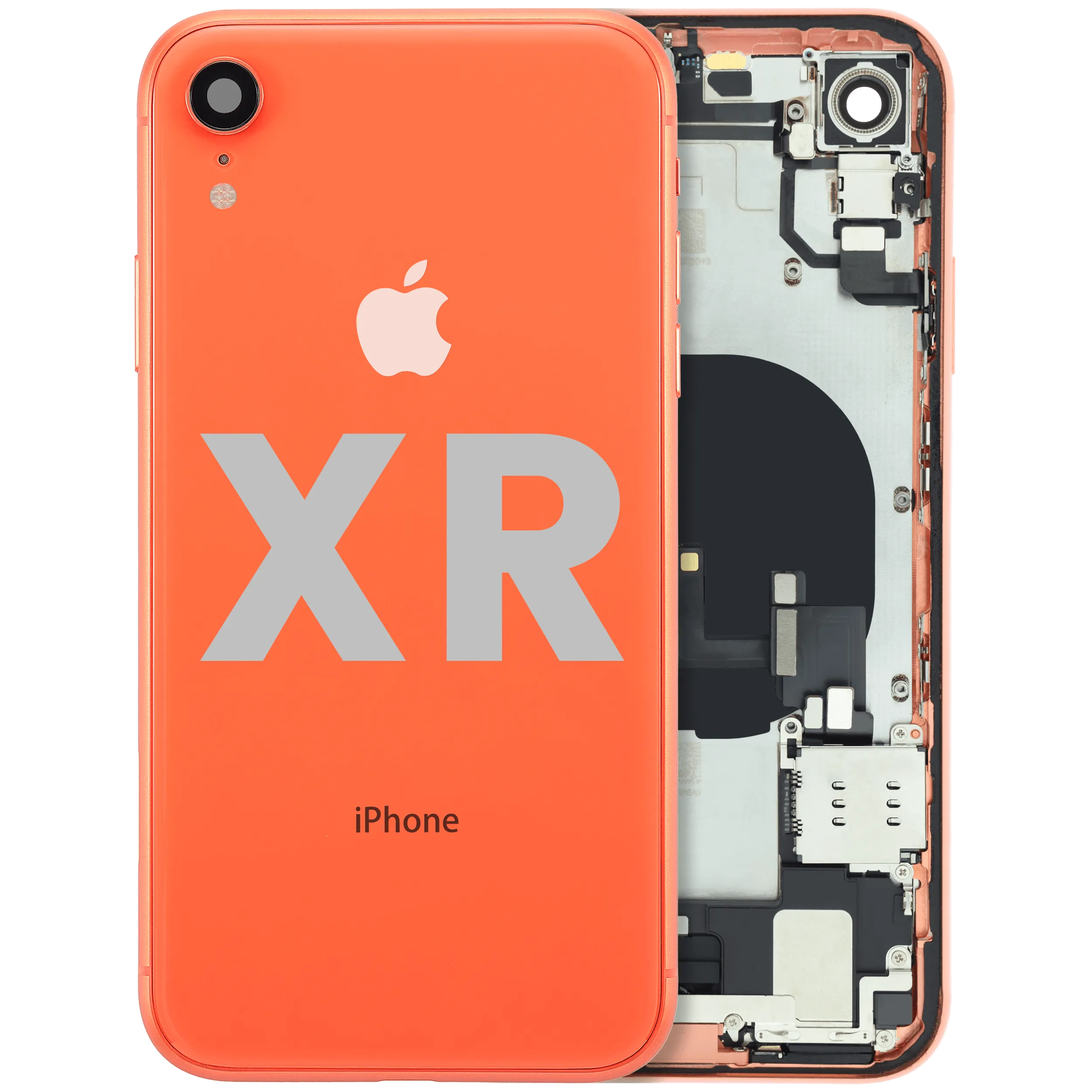 Back Housing W/ Charging Port Flex and Small Components Pre-Installed For iPhone XR (Used OEM Pull: Grade C) (Coral))