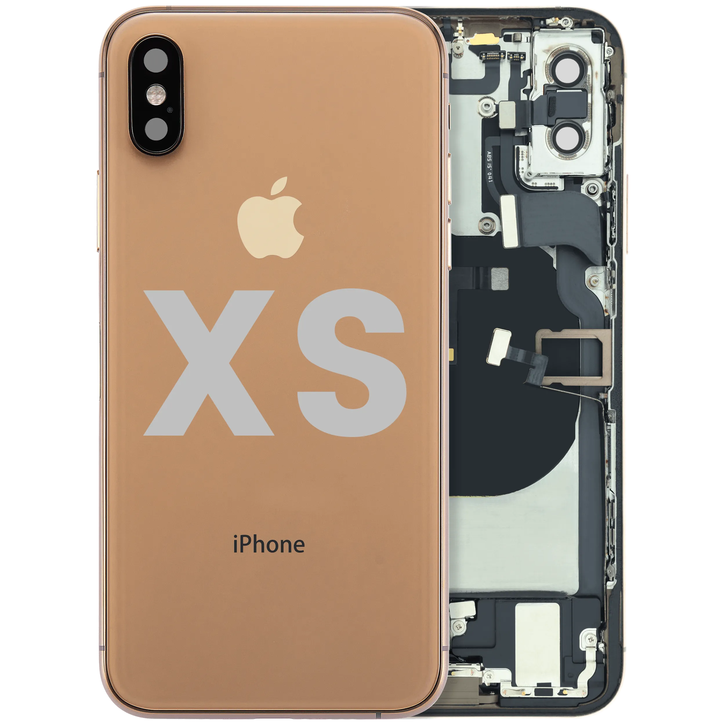 Back Housing W/ Charging Port Flex and Small Components Pre-Installed For iPhone XS (Used OEM Pull: Grade A) (Gold)