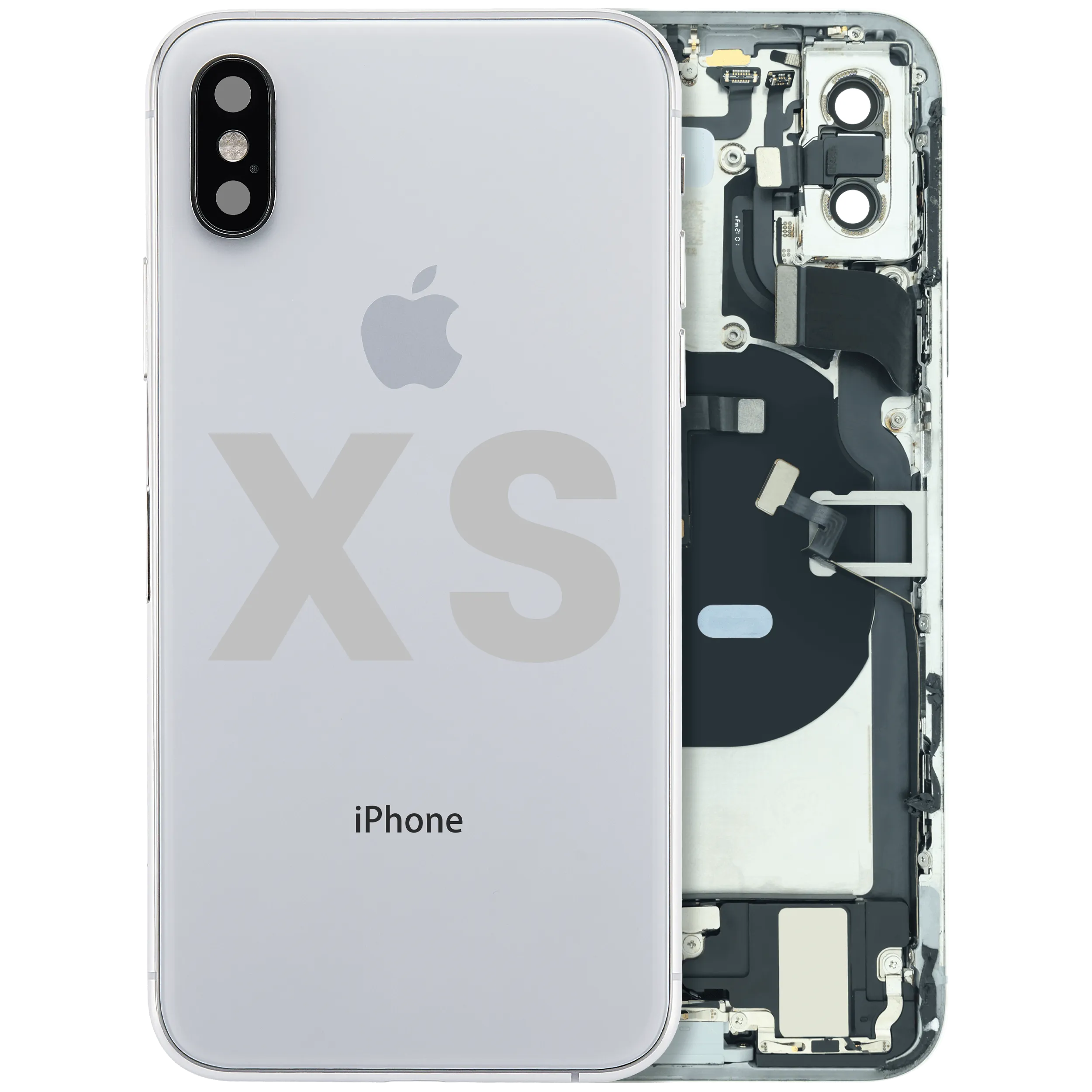 Back Housing W/ Charging Port Flex and Small Components Pre-Installed For iPhone XS (Used OEM Pull: Grade A) (Silver)