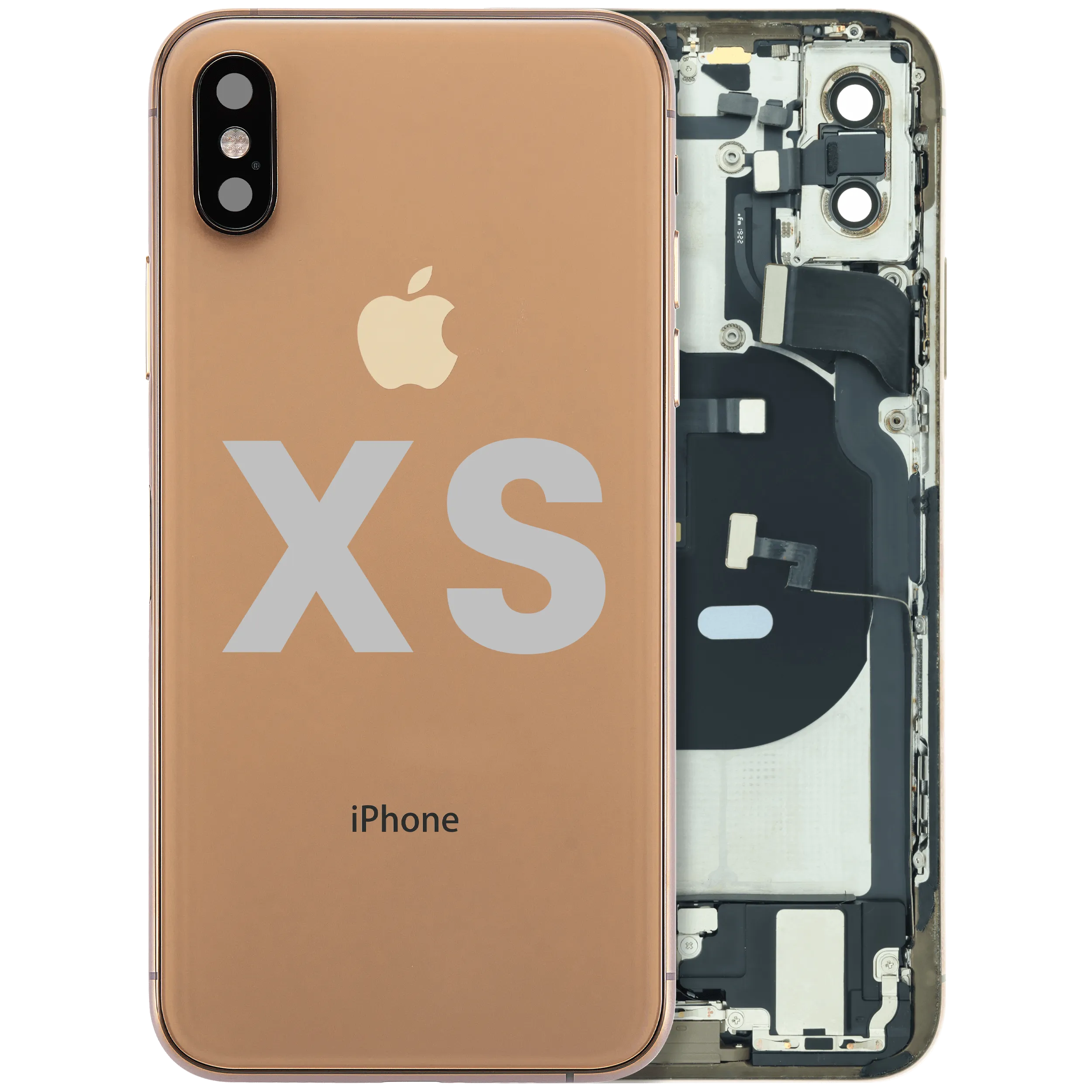 Back Housing W/ Charging Port Flex and Small Components Pre-Installed For iPhone XS (Used OEM Pull: Grade B) (Gold)