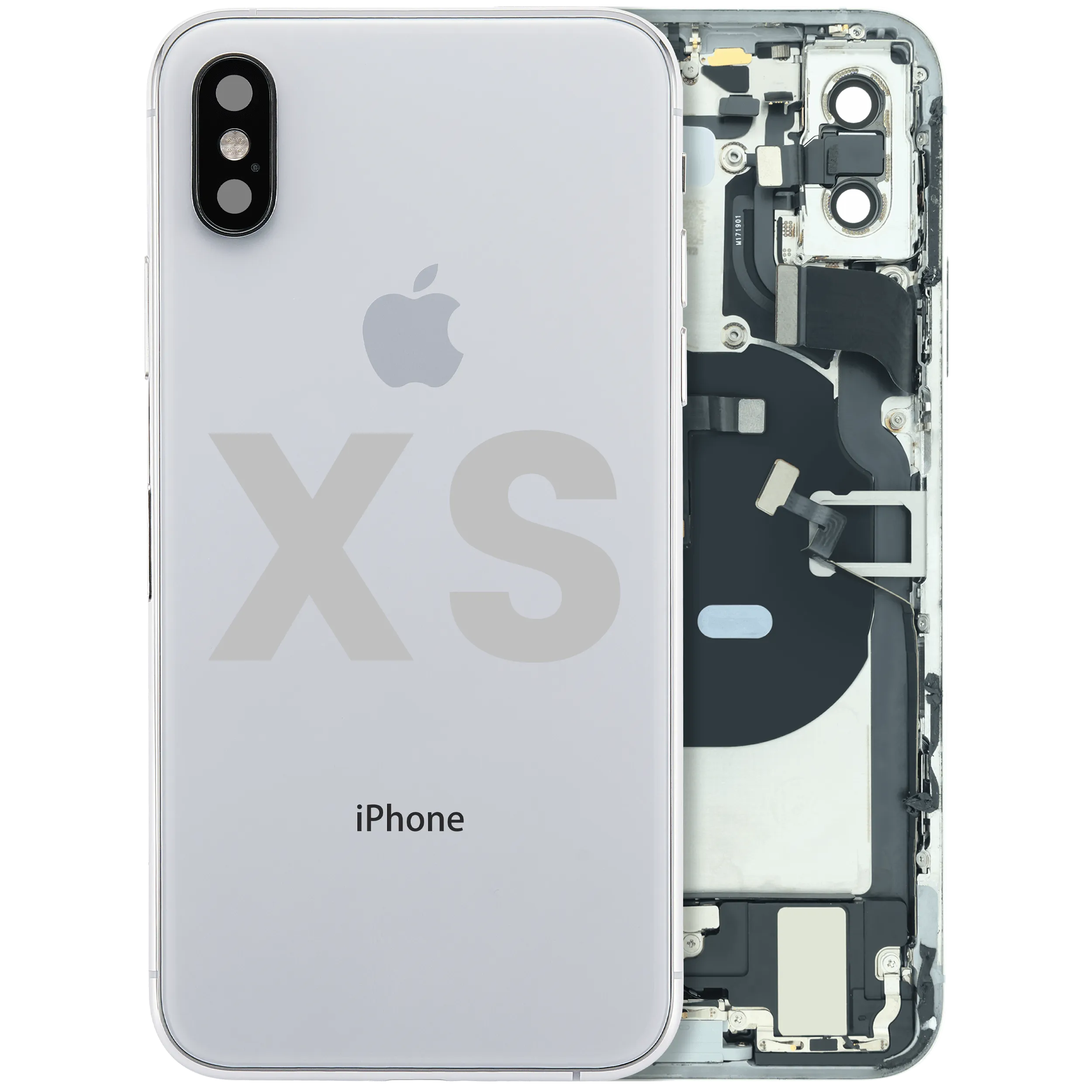 Back Housing W/ Charging Port Flex and Small Components Pre-Installed For iPhone XS (Used OEM Pull: Grade B) (Silver)