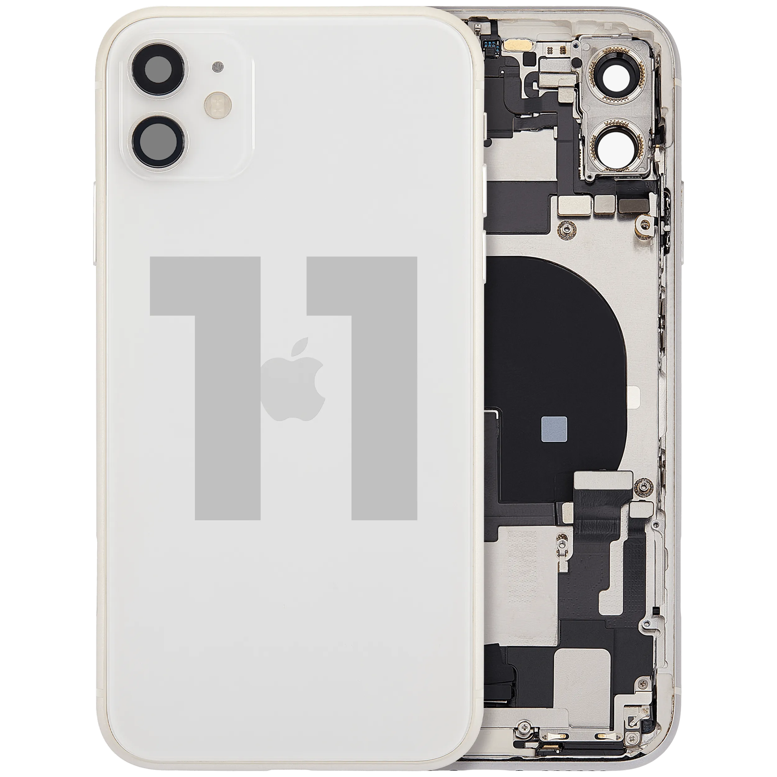 Back Housing W/ Charging Port Flex & Small Parts For iPhone 11 (Used OEM Pull: Grade A) (White)