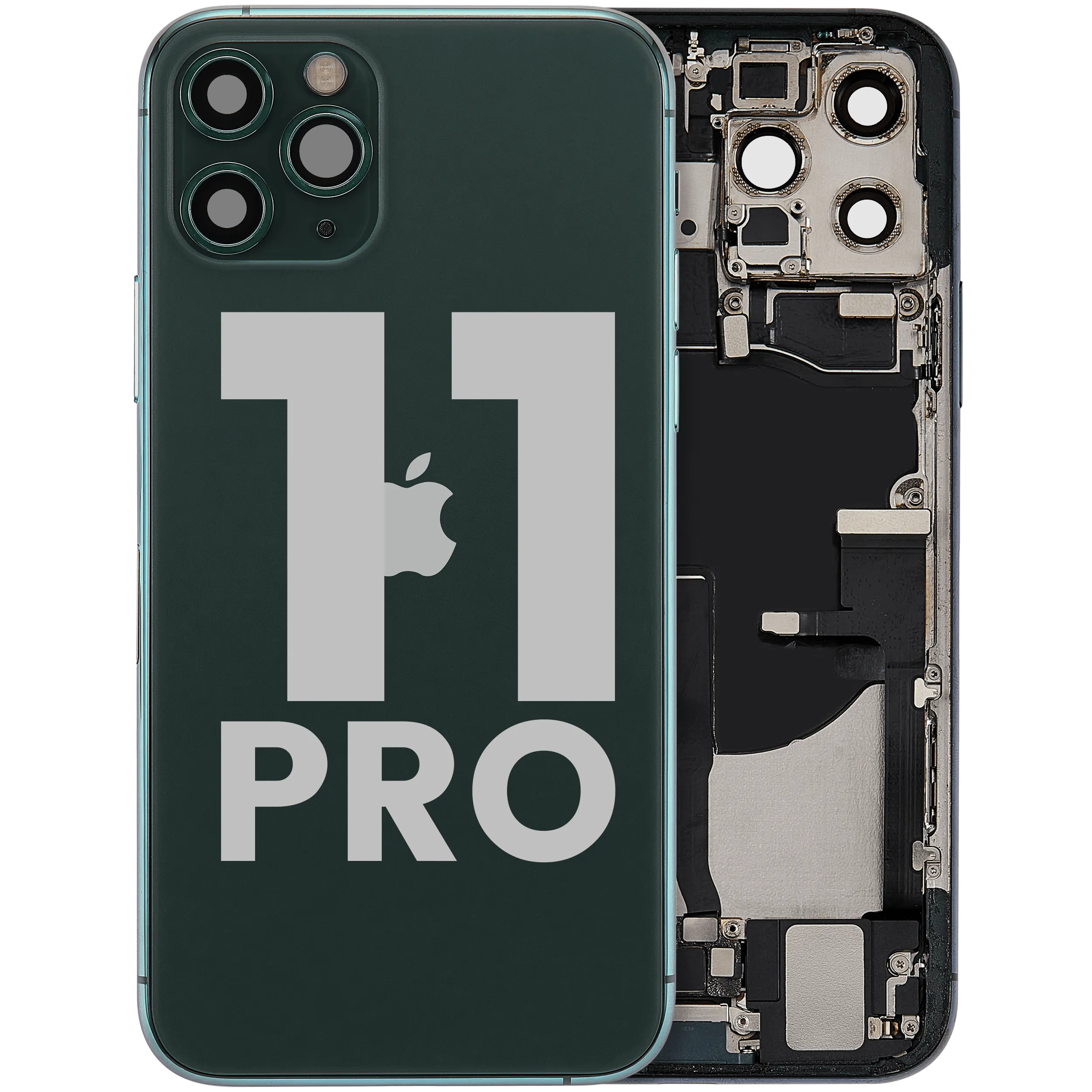 Back Housing W/ Charging Port Flex & Small Parts For iPhone 11 Pro (Used OEM Pull: Grade A) (Matte Midnight Green)