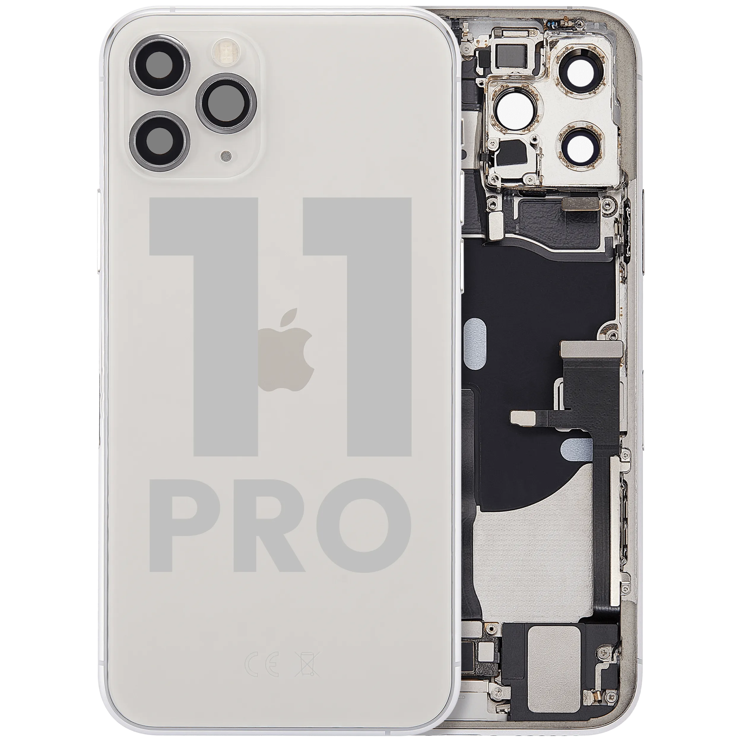 Back Housing W/ Charging Port Flex & Small Parts For iPhone 11 Pro (Used OEM Pull: Grade B) (Silver)