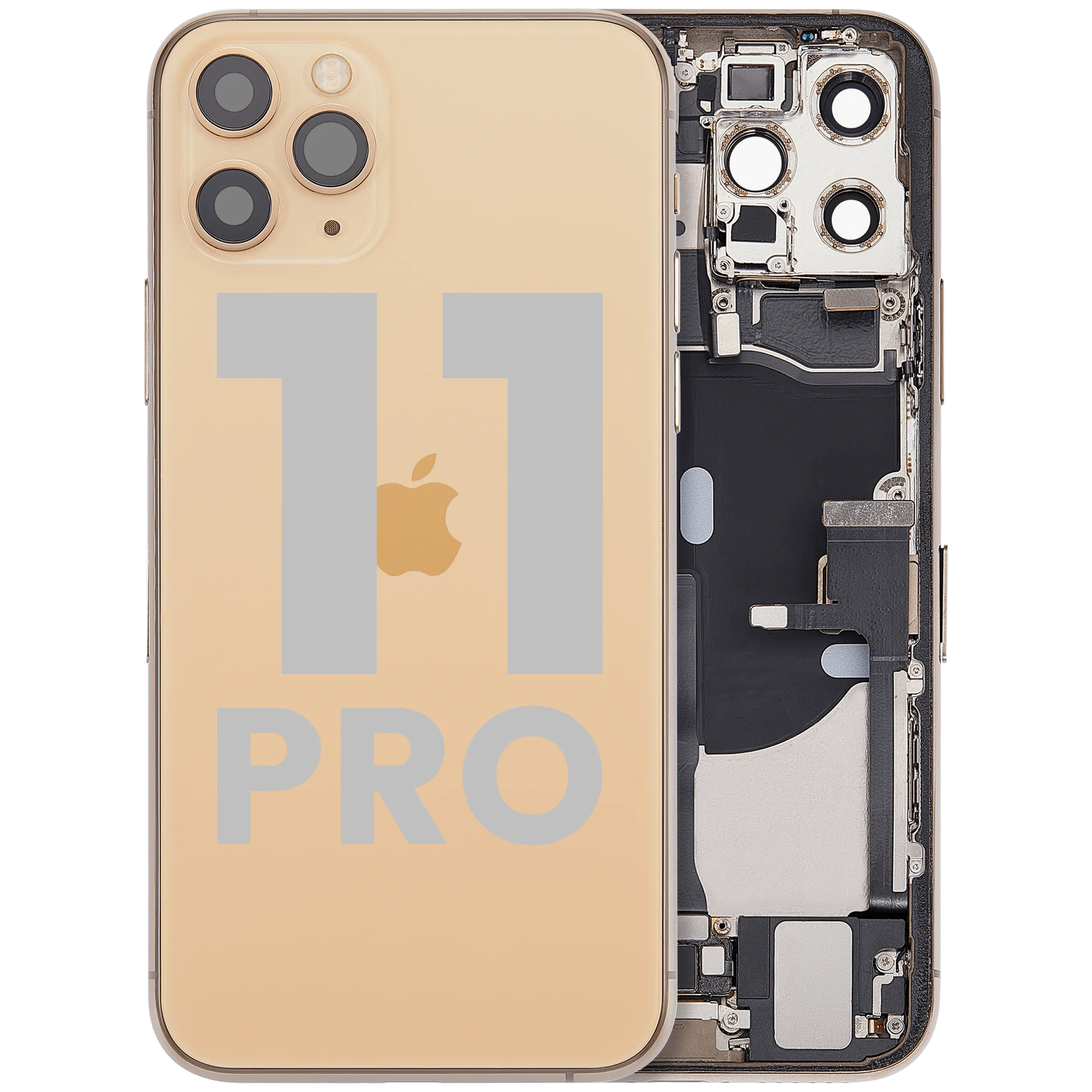 Back Housing W/ Charging Port Flex & Small Parts For iPhone 11 Pro (Used OEM Pull: Grade C) (Matte Gold)