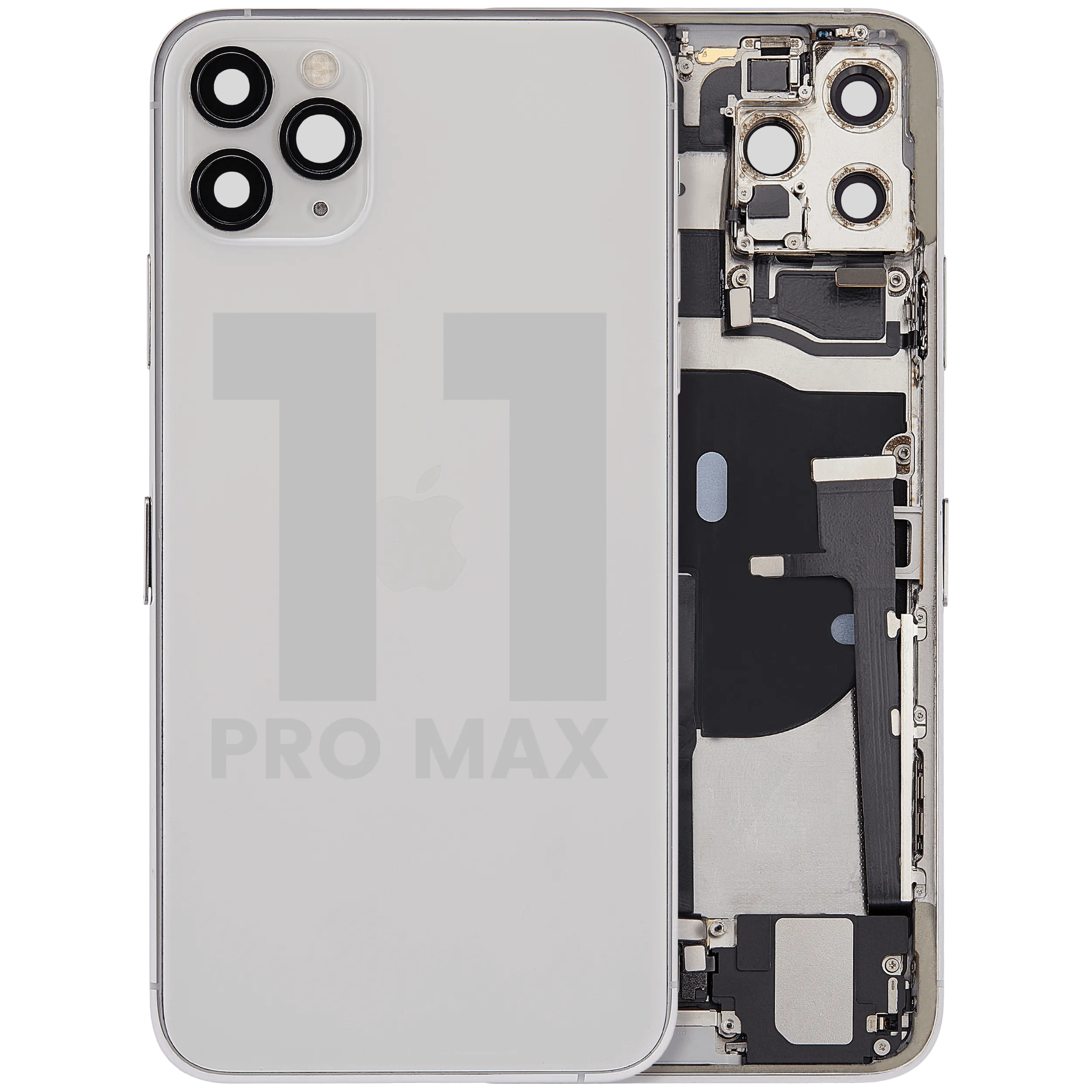 Back Housing W/ Charging Port Flex & Small Parts For iPhone 11 Pro Max (Used OEM Pull: Grade A) (Silver)
