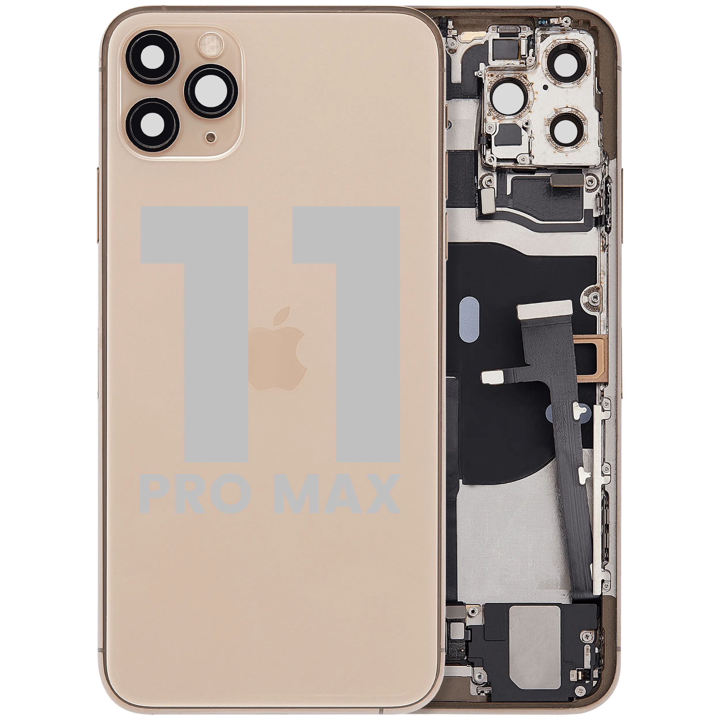 Back Housing W/ Charging Port Flex & Small Parts For iPhone 11 Pro Max (Used OEM Pull: Grade B) (Gold)