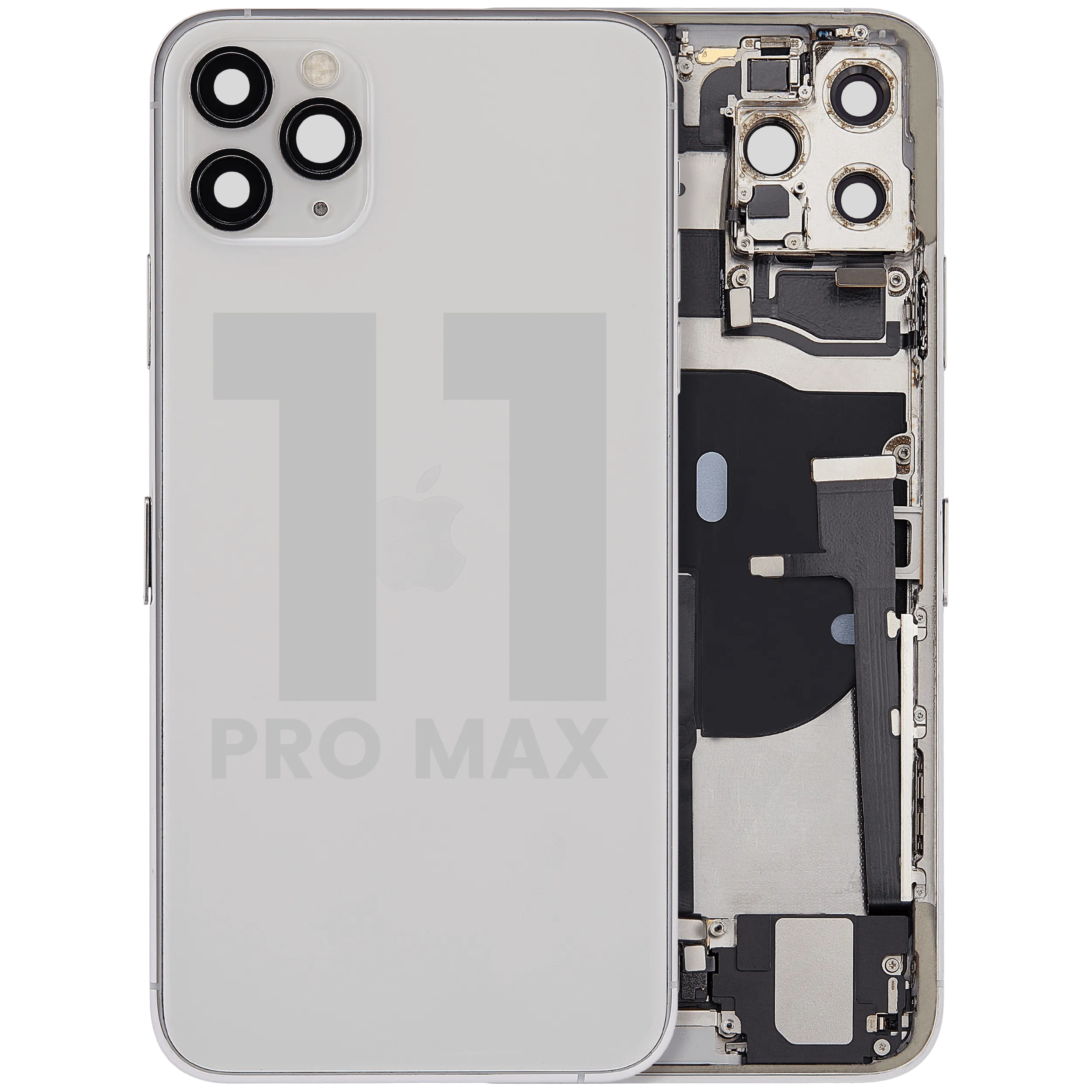 Back Housing W/ Charging Port Flex & Small Parts For iPhone 11 Pro Max (Used OEM Pull: Grade B) (Silver)