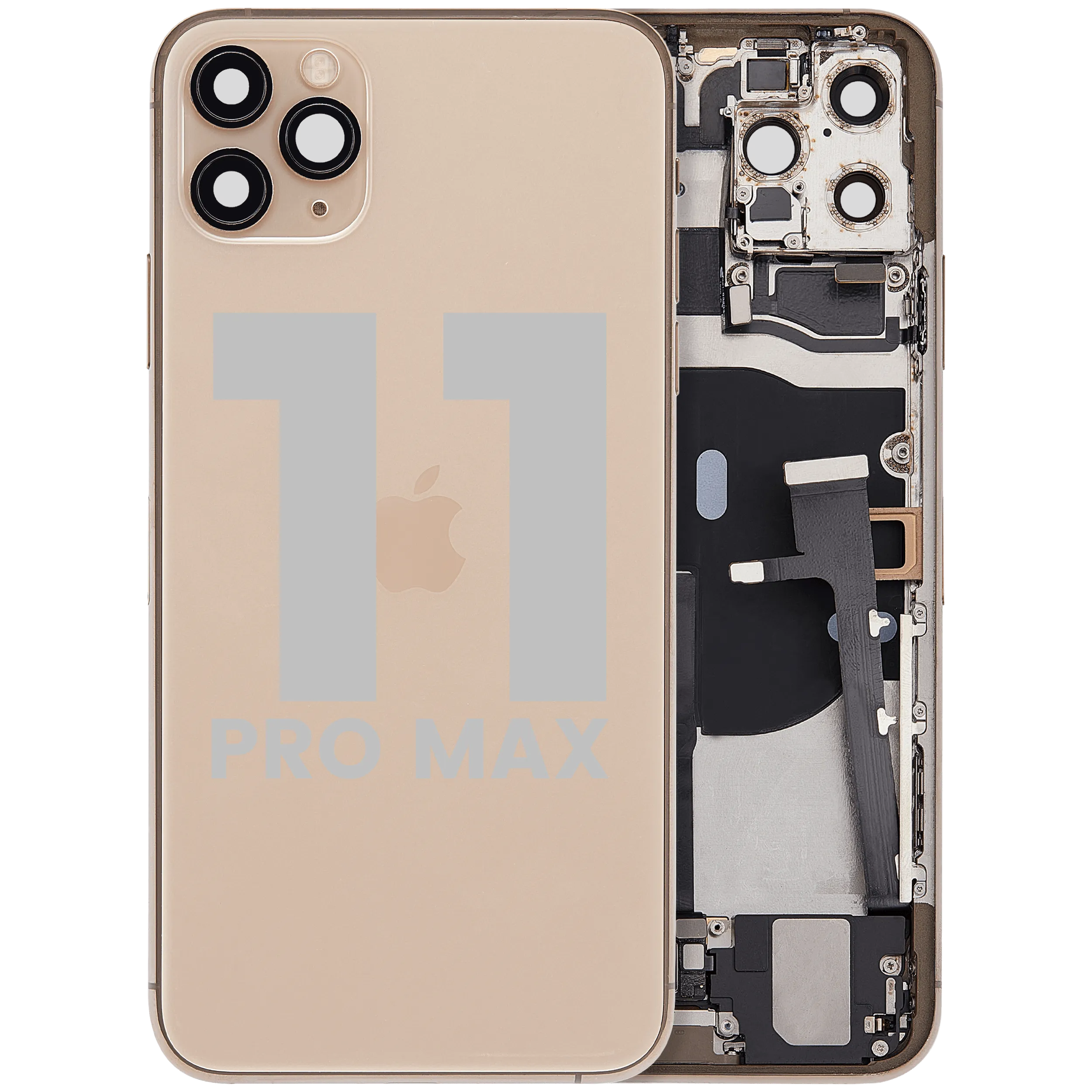 Back Housing W/ Charging Port Flex & Small Parts For iPhone 11 Pro Max (Used OEM Pull: Grade C) (Gold)
