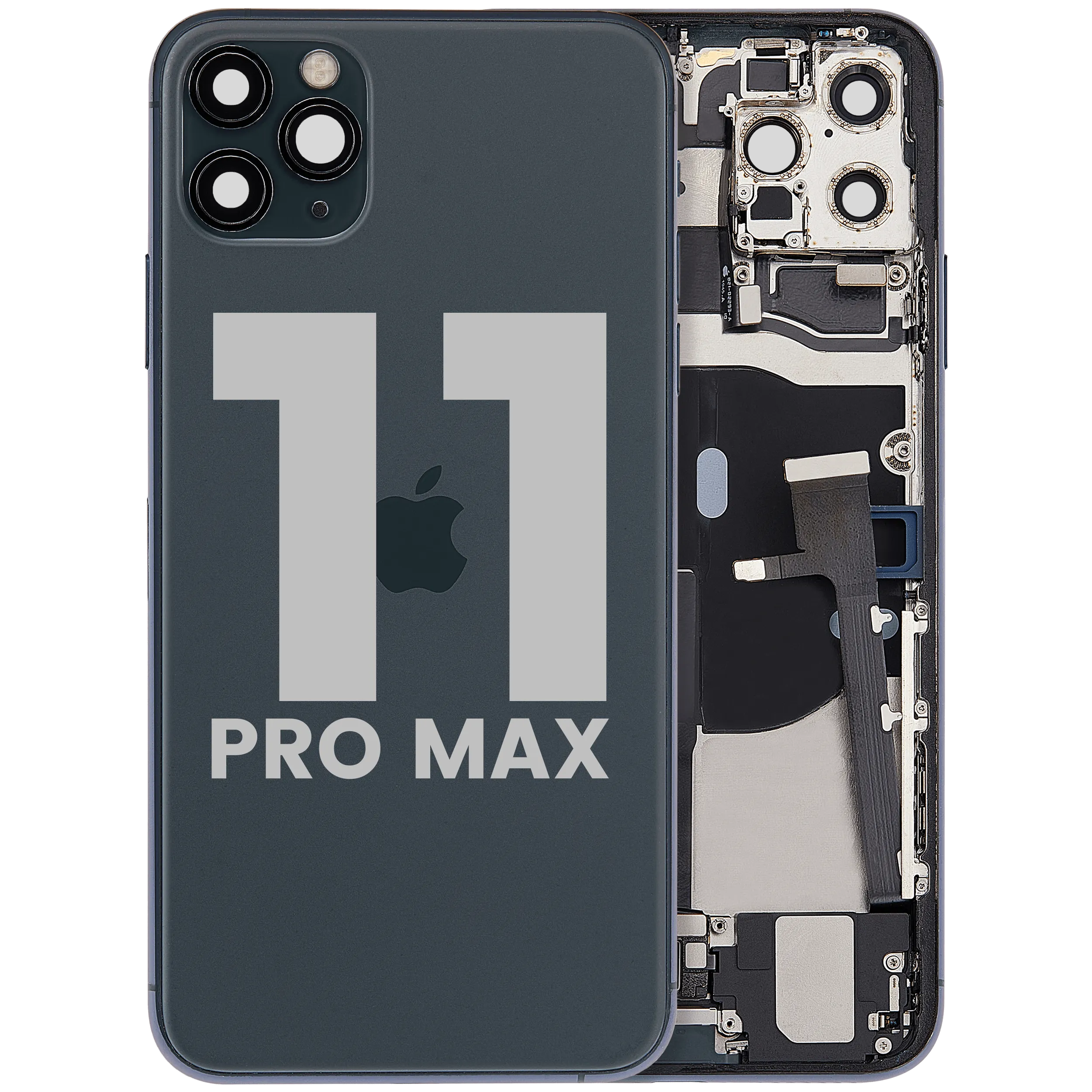 Back Housing W/ Charging Port Flex & Small Parts For iPhone 11 Pro Max (Used OEM Pull: Grade C) (Midnight Green)