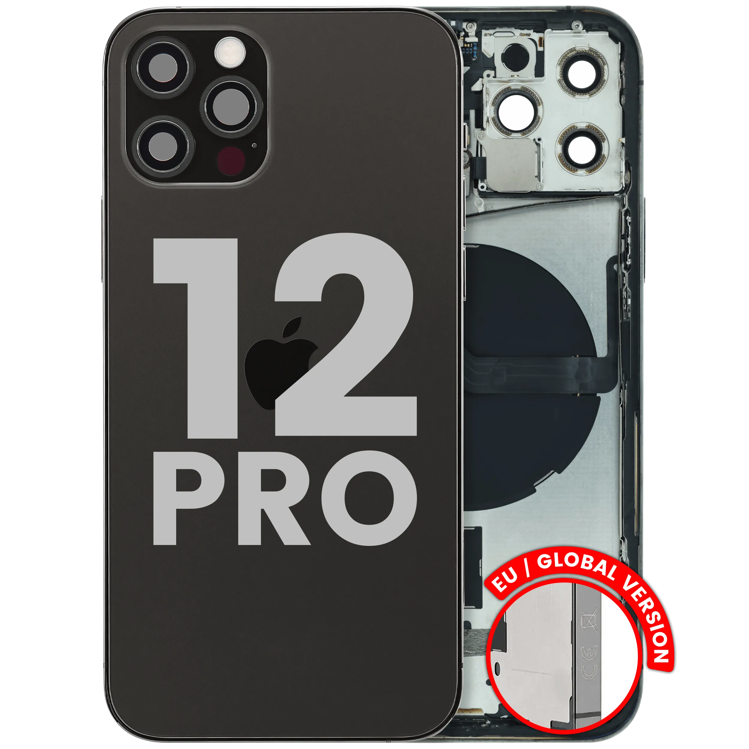 Back Housing With All Small Part For iPhone 12 Pro (EU / Global Version) (Used OEM Pull: Grade C) (Graphite)