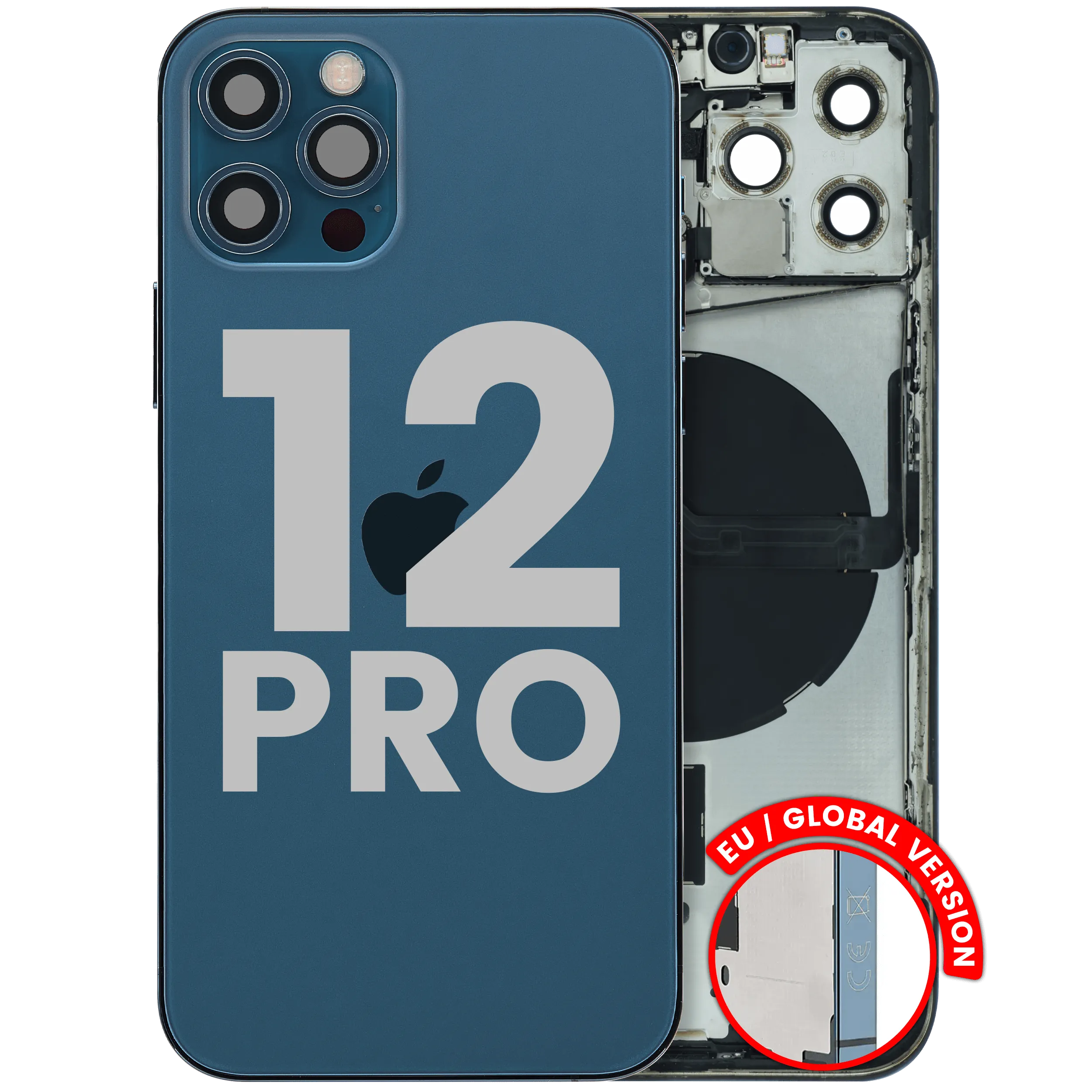 Back Housing With All Small Part For iPhone 12 Pro (EU / Global Version) (Used OEM Pull: Grade C) (Pacific Blue)