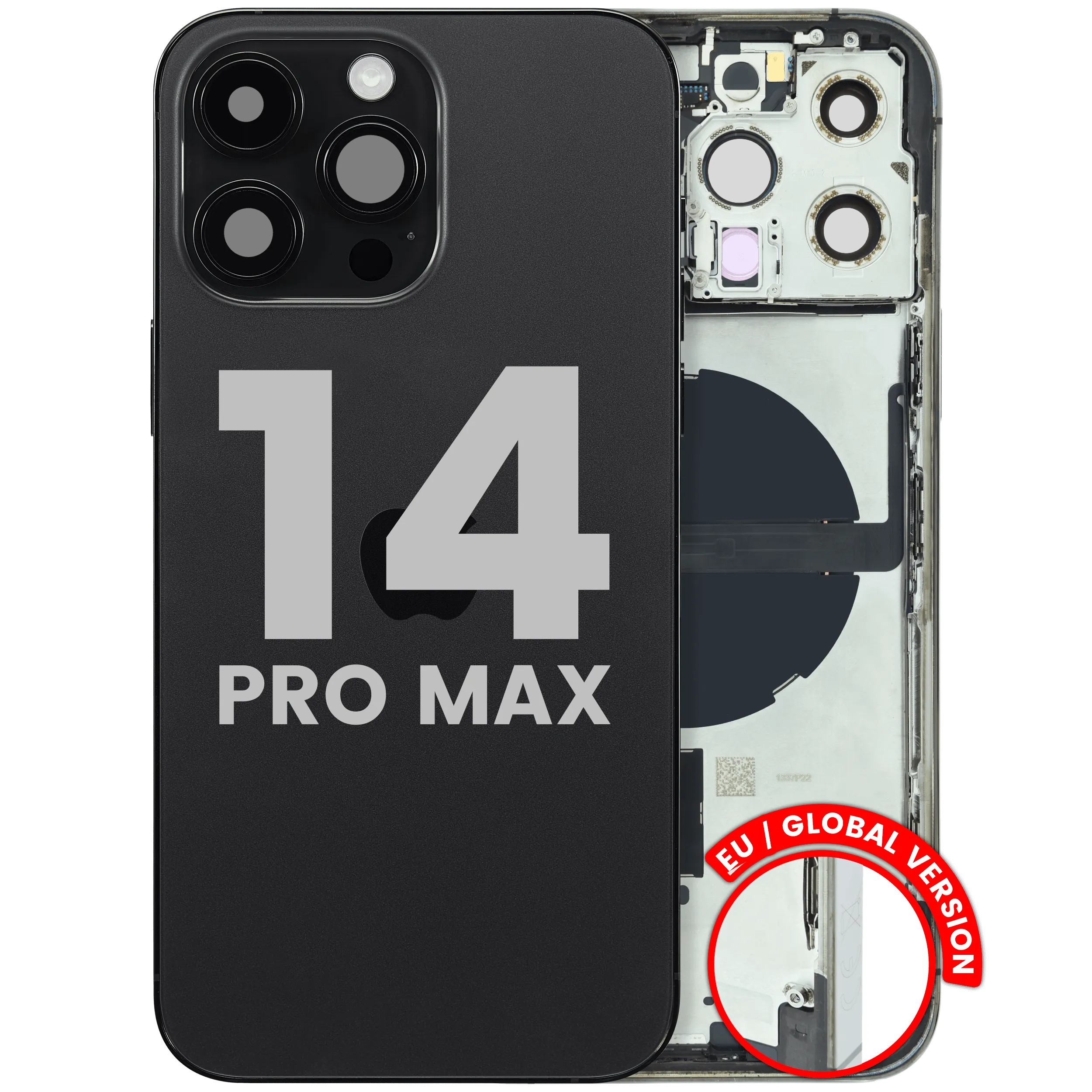 Back Housing W/ Charging Port Flex & Small Parts For iPhone 14 Pro Max (EU / Global Version) (Used OEM Pull: Grade C) (Space Black)