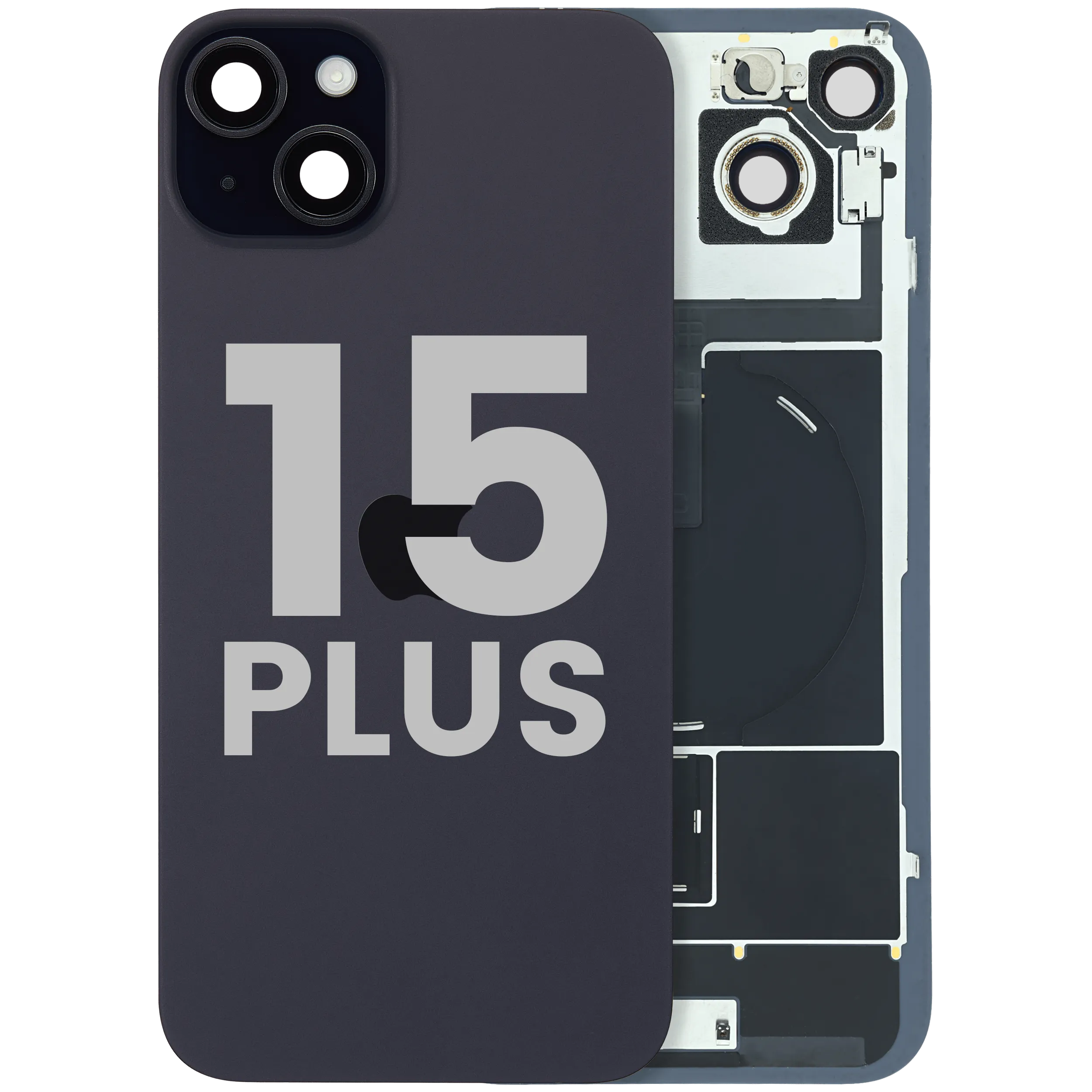 Back Glass w/ MagSafe Magnet & NFC & Flashlight Flex For iPhone 15 Plus (Used OEM Pull: Grade C) (Black)