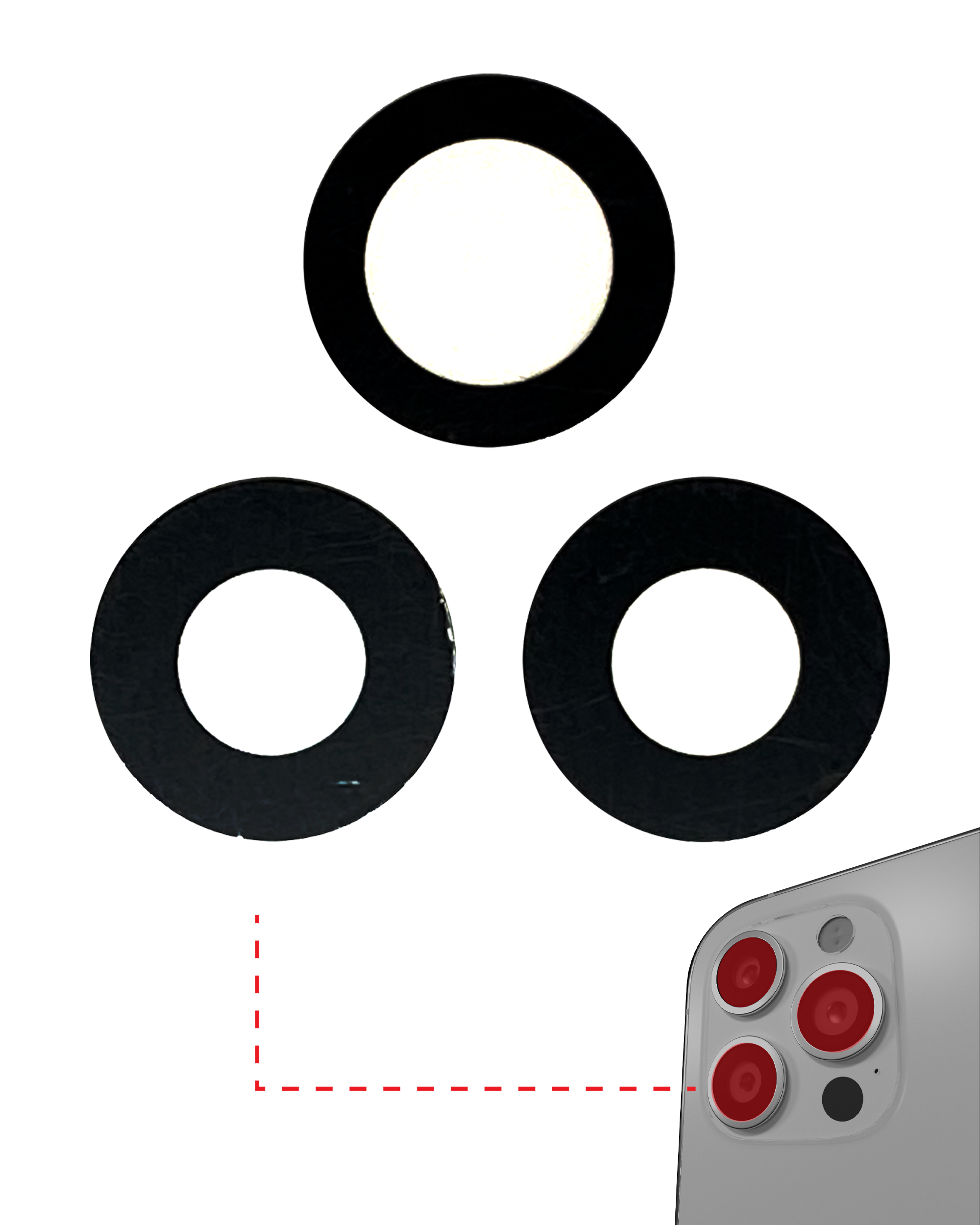 Back Camera Lens (Glass Only) With Adhesive For iPhone 12 Pro (3 Piece Set) (Aftermarket Plus)
