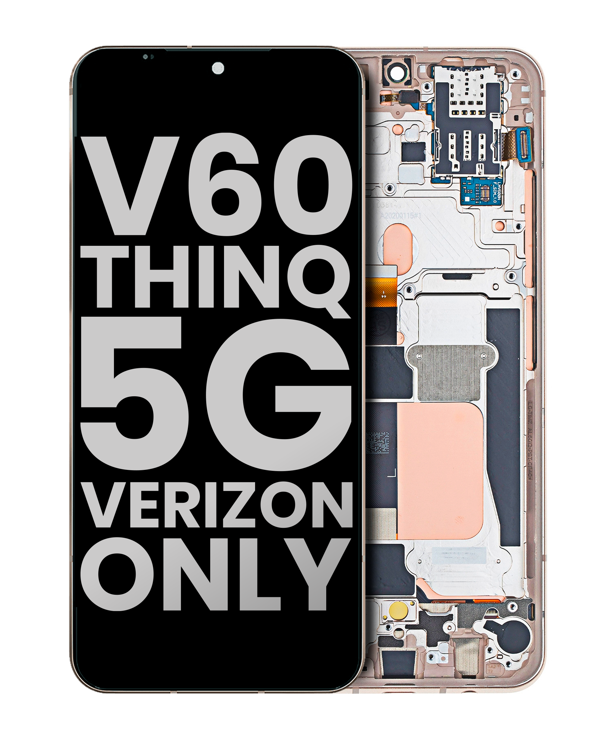 OLED Assembly With Frame For LG V60 ThinQ 5G UW (Verizon 5G UW Frame Only) (Used OEM Pull: Grade A) (Classy Blue / Gold Frame)