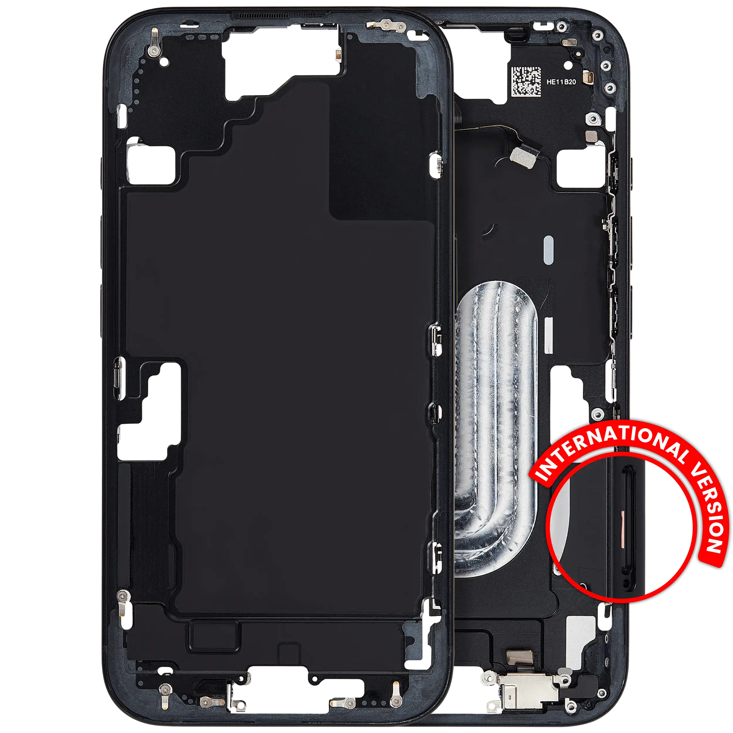 Mid-Frame Housing W/ Small Parts For iPhone 16 (EU / Global Version) (Used OEM Pull: Grade A) (Black)