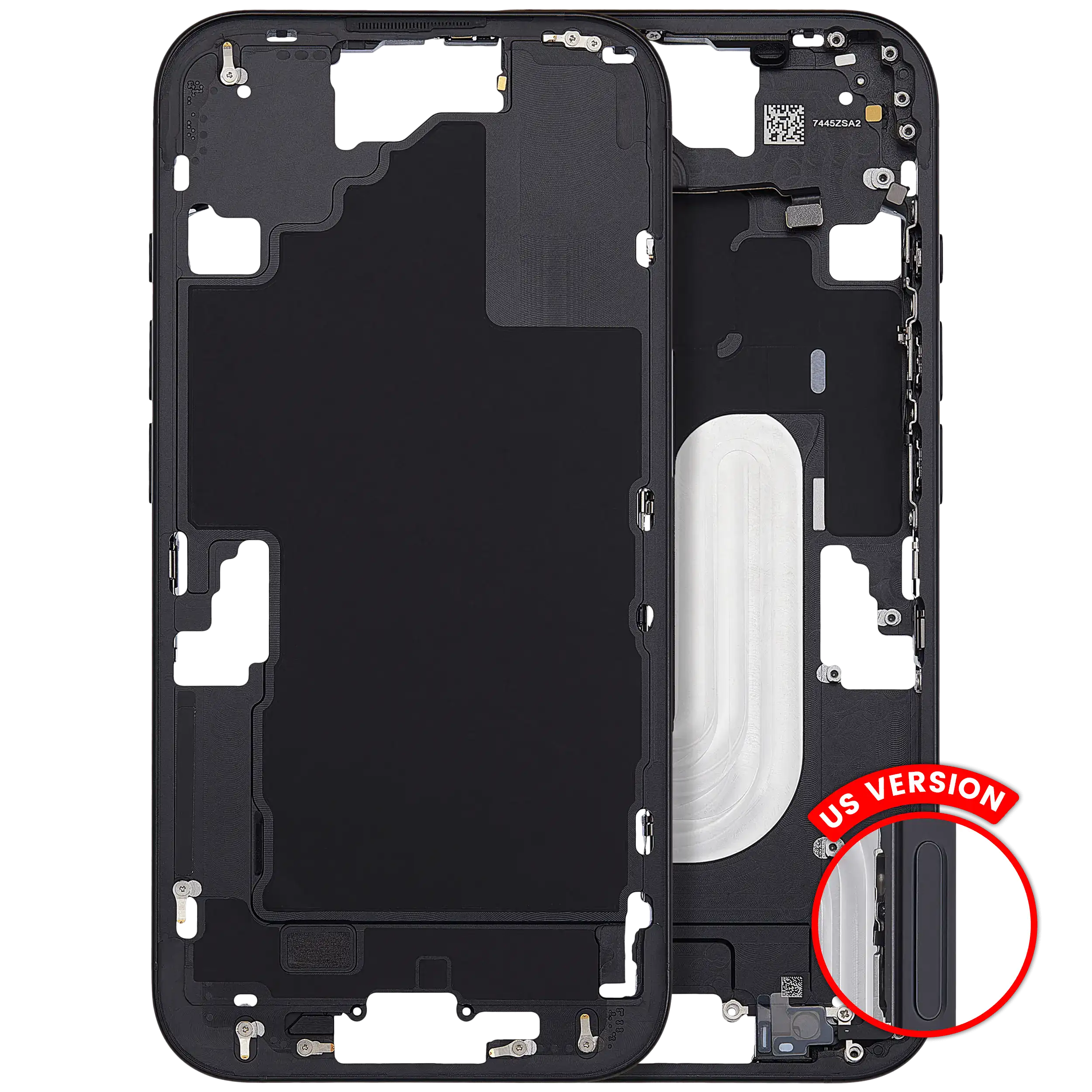 Mid-Frame Housing With Power And Volume Button For iPhone 16 (US Version) (Aftermarket Plus) (Black)