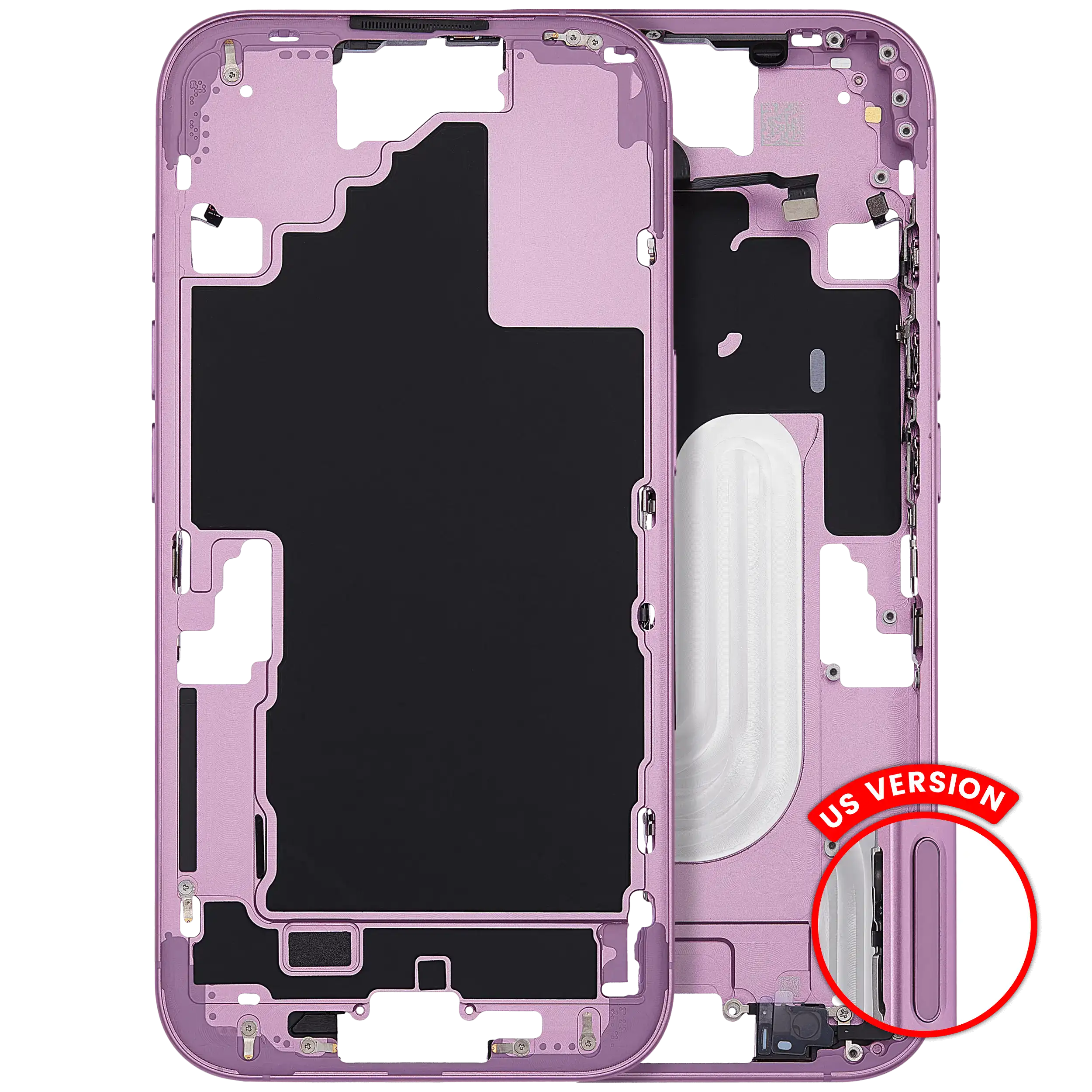 Mid-Frame Housing With Power And Volume Button For iPhone 16 (US Version) (Aftermarket Plus) (Pink)