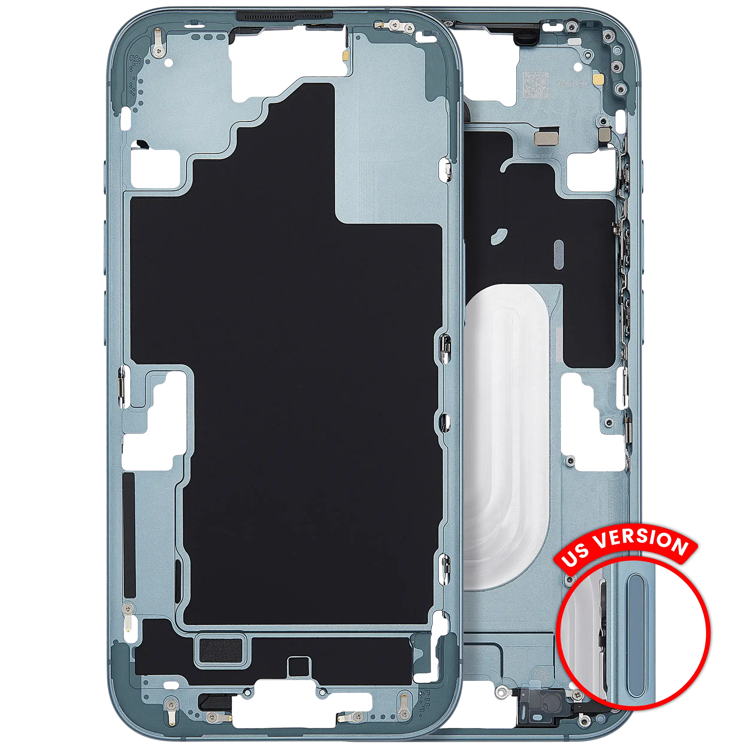 Mid-Frame Housing With Power And Volume Button For iPhone 16 (US Version) (Aftermarket Plus) (Teal)