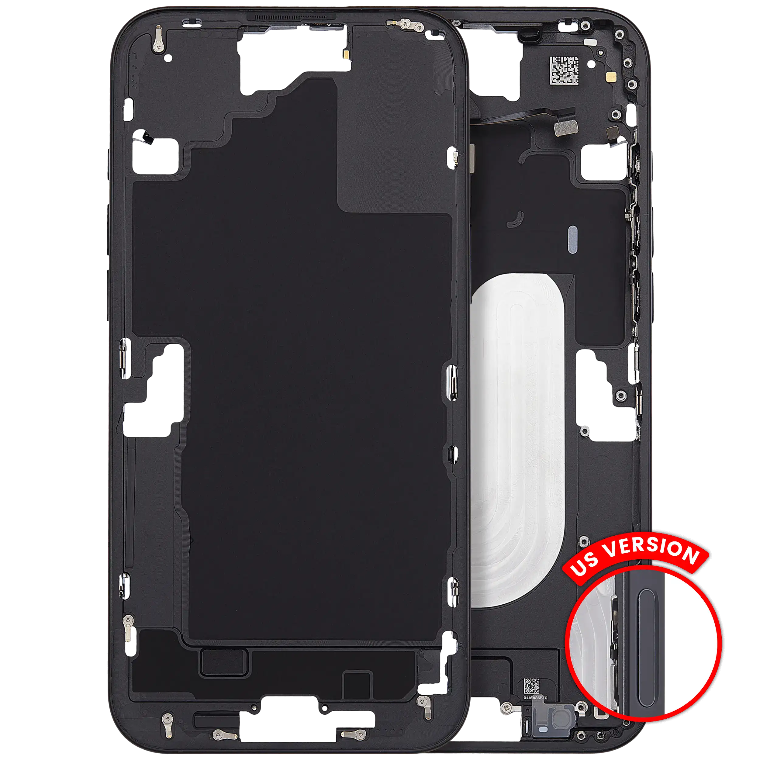 Mid-Frame Housing With Power And Volume Button For iPhone 16 Plus (US Version) (Aftermarket Plus) (Black)